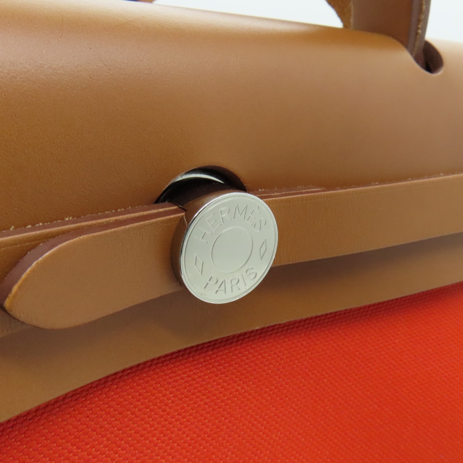 HERMES 【激減優惠】帆布Herbag PM銀扣手挽肩背兩用袋Mecano橙色