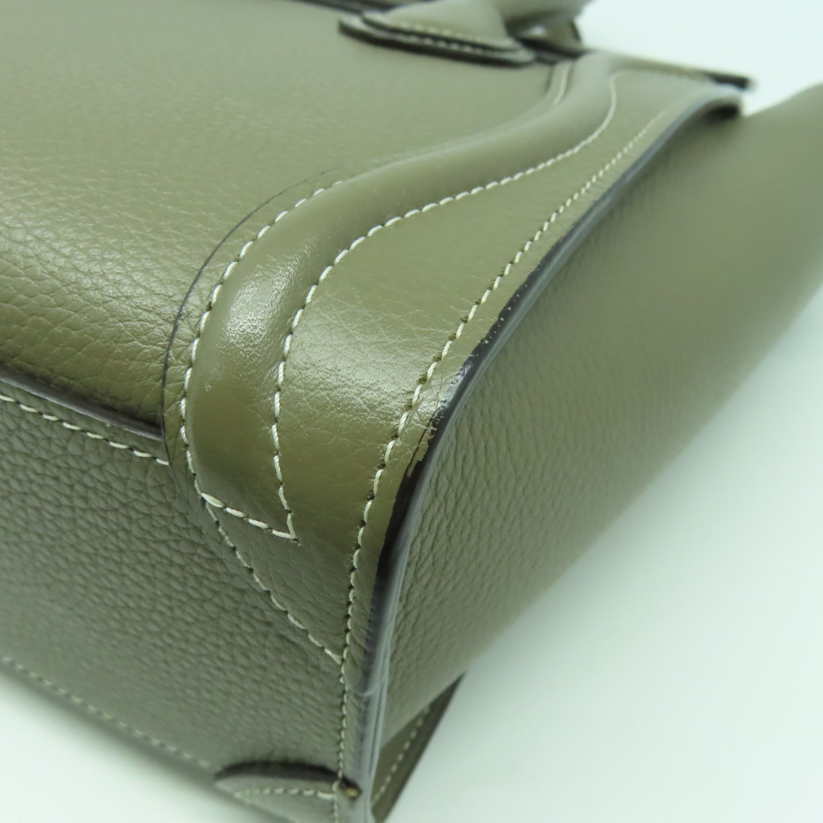 CELINE 牛皮皮革Nano Luggage銀扣手挽肩背兩用袋灰色