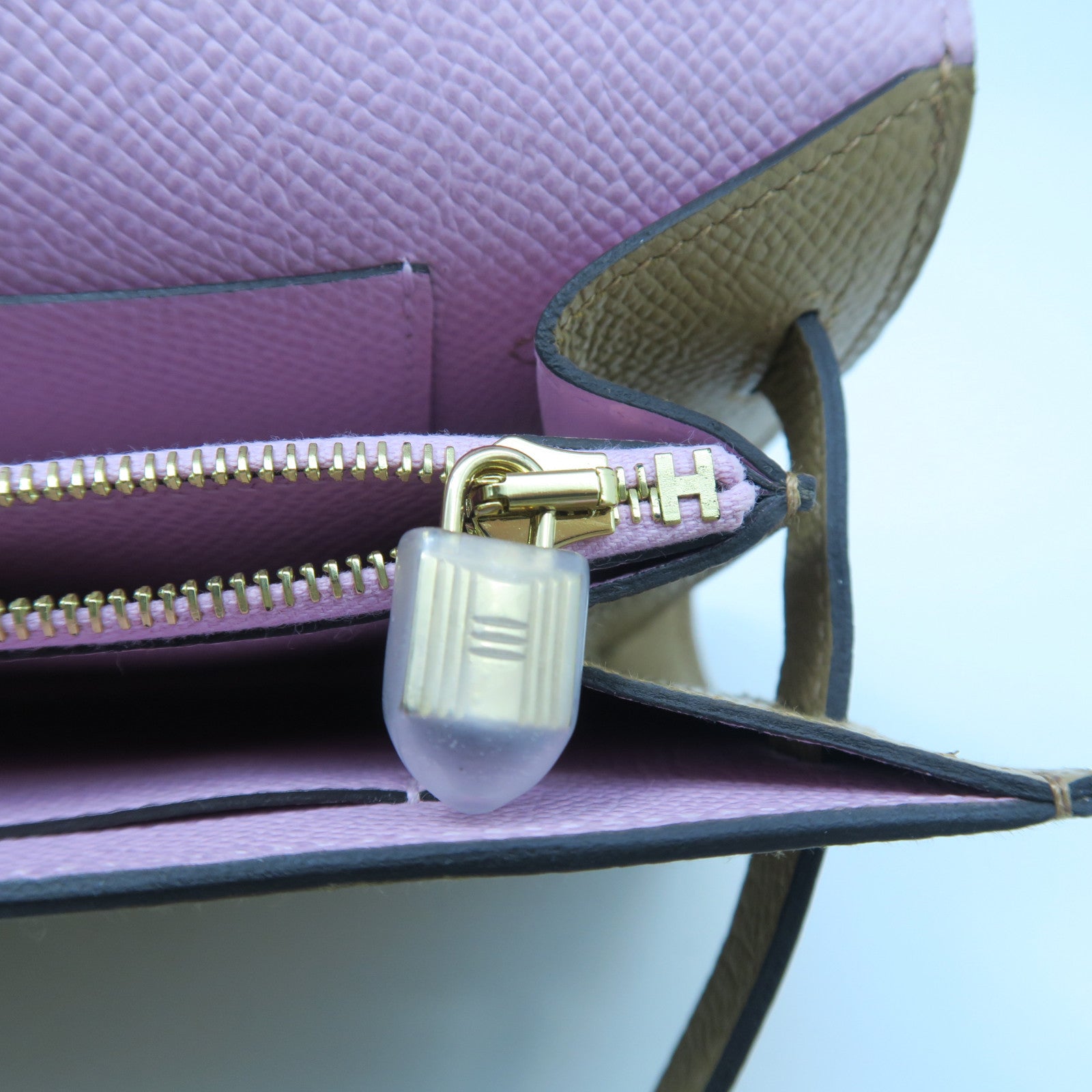 HERMES Epsom Leather Kelly To Go Gold Buckle Long Wallet Milk Tea/Mallow Purple