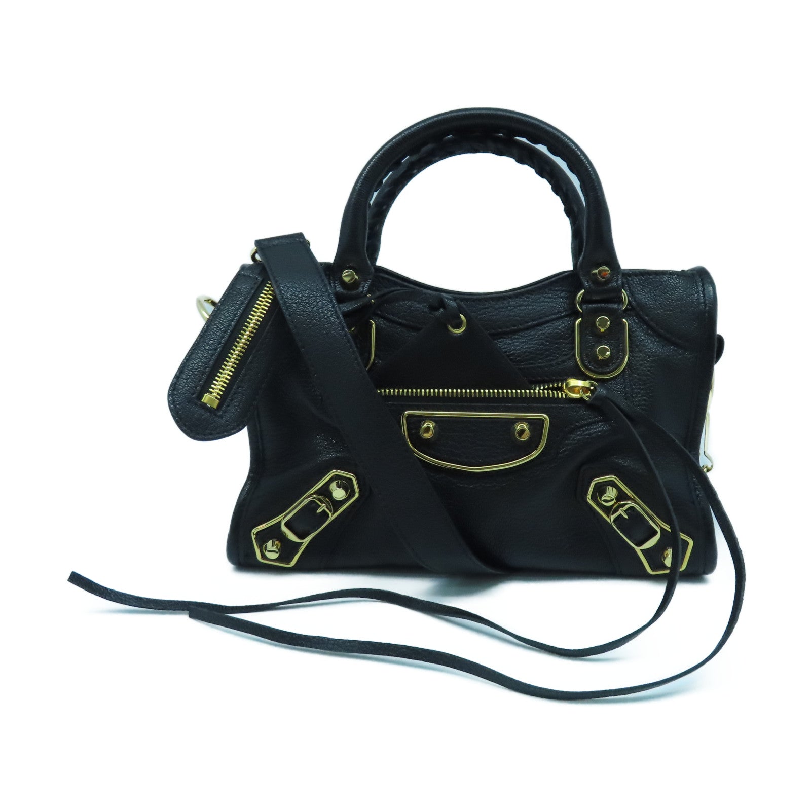BALENCIAGA 牛皮牛革Mini Small金扣手挽肩背兩用袋黑色