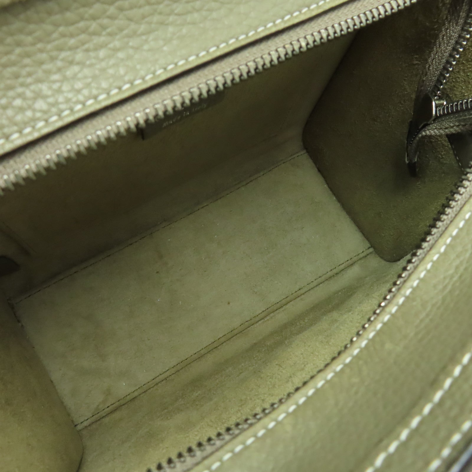 CELINE 牛皮皮革Nano Luggage銀扣手挽肩背兩用袋灰色