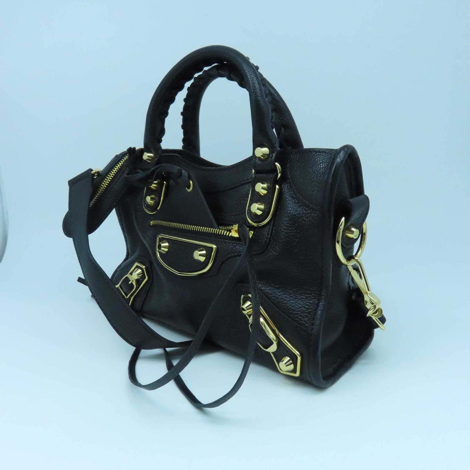 BALENCIAGA 牛皮牛革Mini Small金扣手挽肩背兩用袋黑色