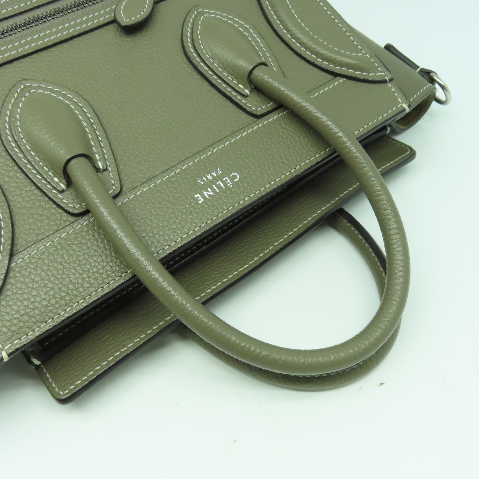 CELINE 牛皮皮革Nano Luggage銀扣手挽肩背兩用袋灰色