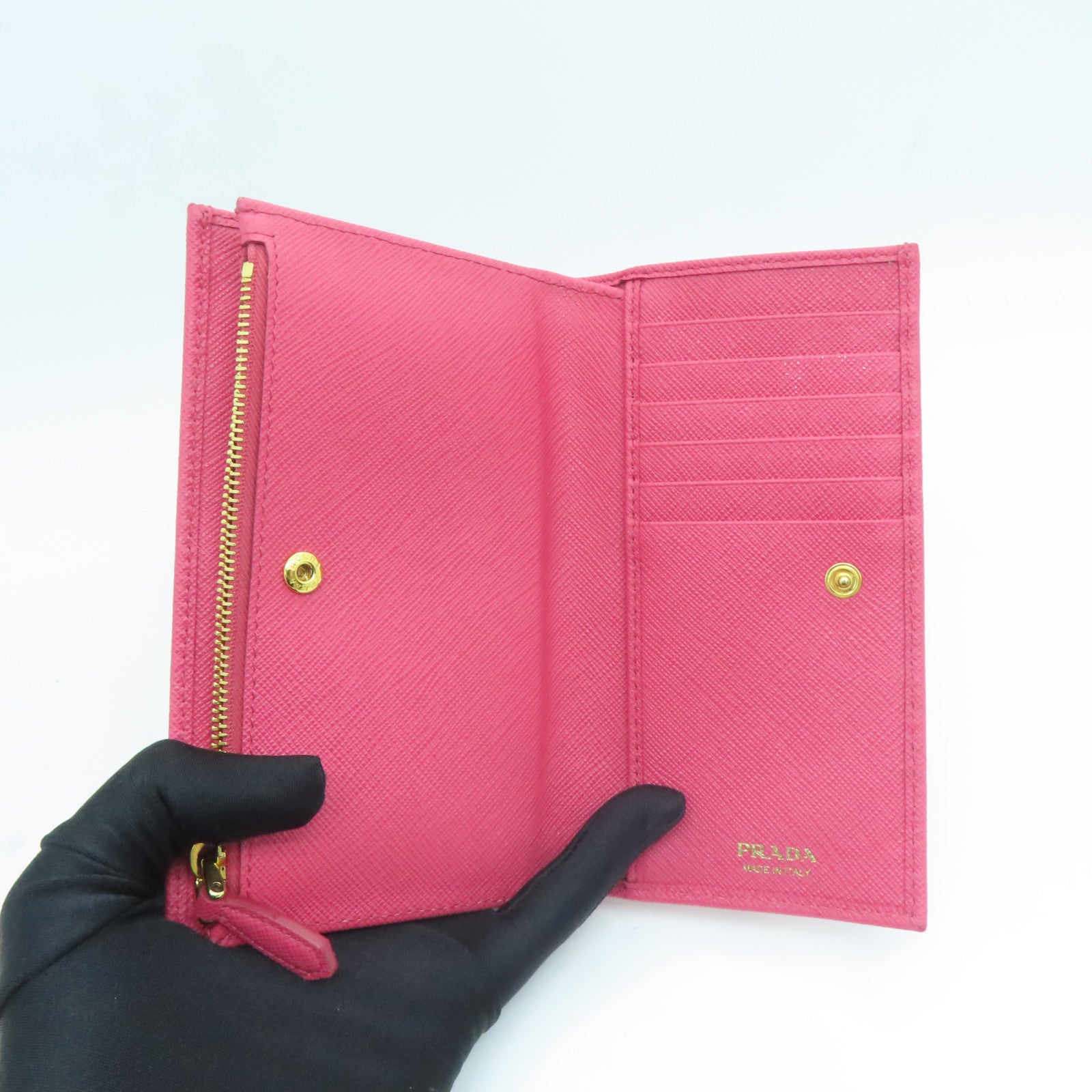 PRADA Saffiano皮革Wallet金扣钱包粉红色