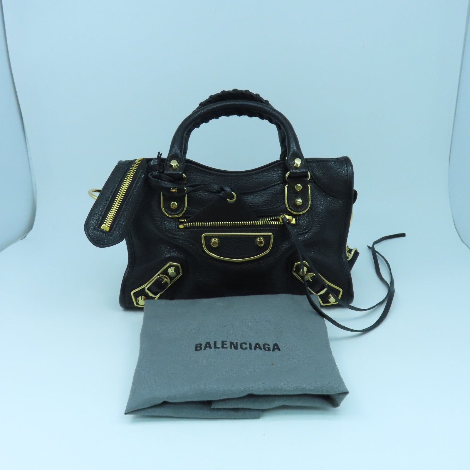 BALENCIAGA 牛皮牛革Mini Small金扣手挽肩背兩用袋黑色