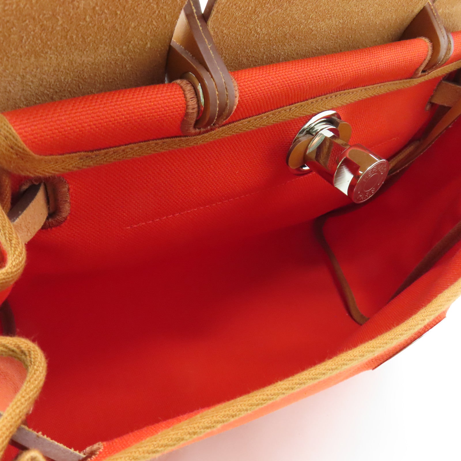 HERMES 【激減優惠】帆布Herbag PM銀扣手挽肩背兩用袋Mecano橙色