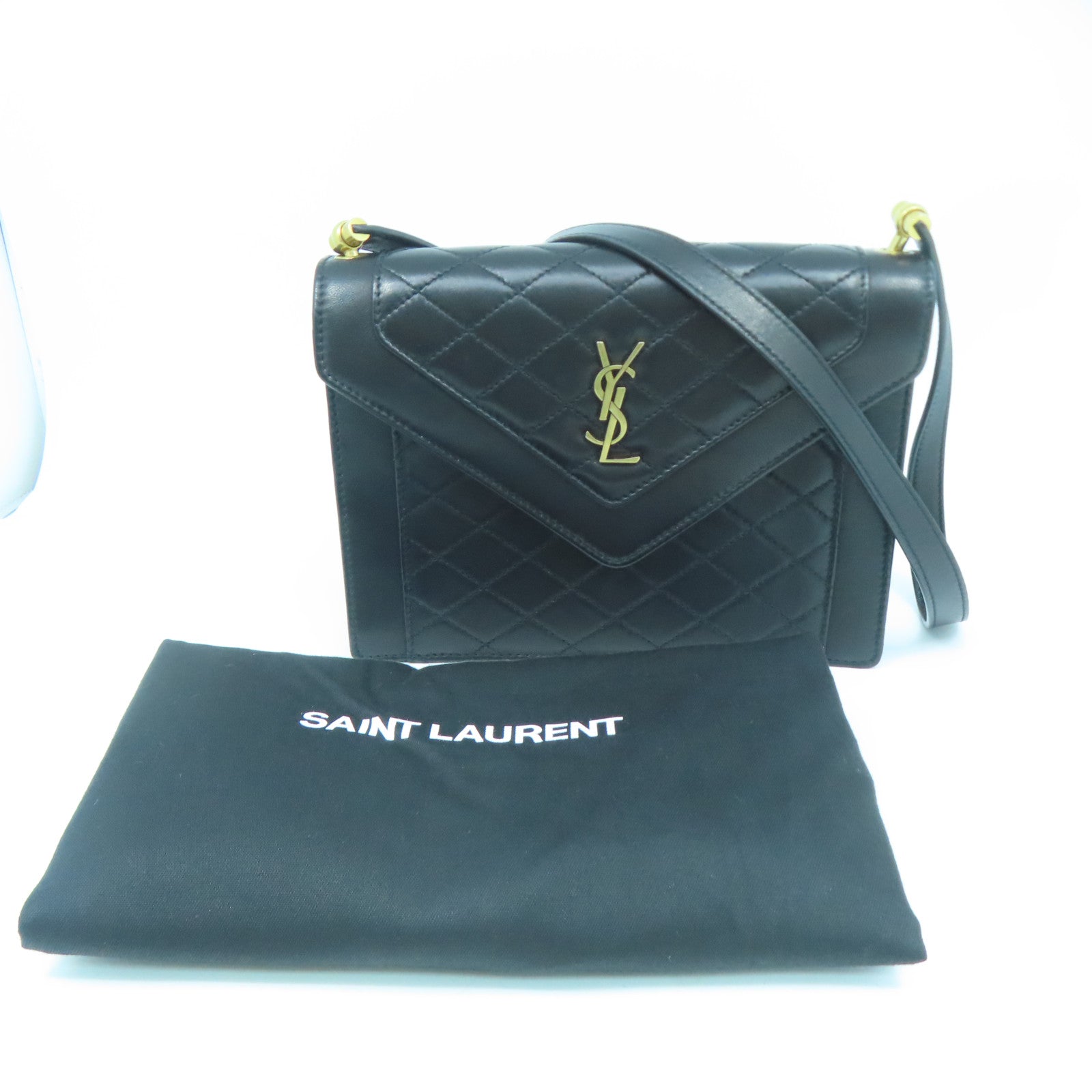 SAINT LAURENT 牛皮皮革Shoulder Bag金扣肩背袋黑色