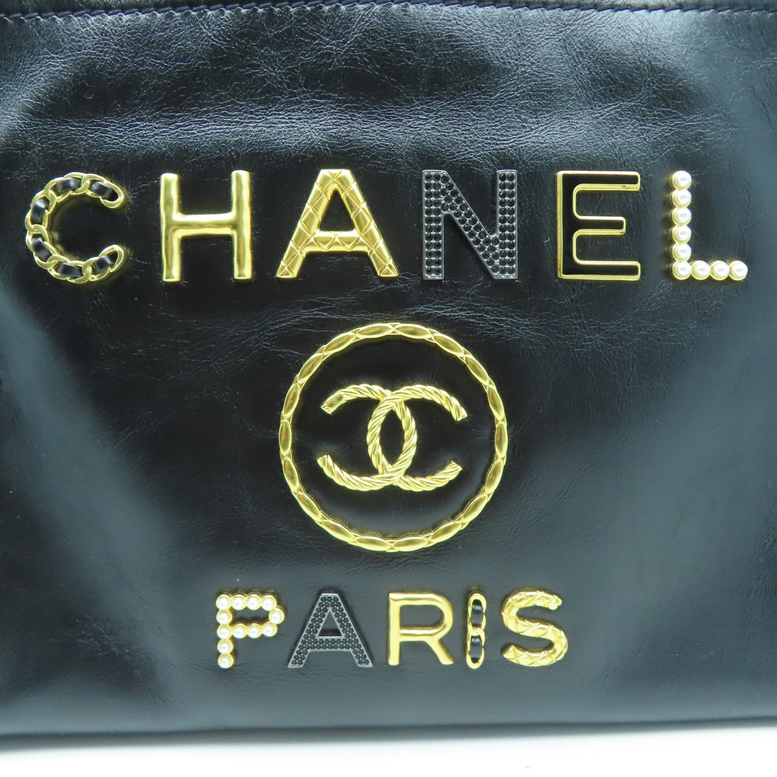 CHANEL 牛皮皮革Handbag金扣鏈帶肩背袋黑色