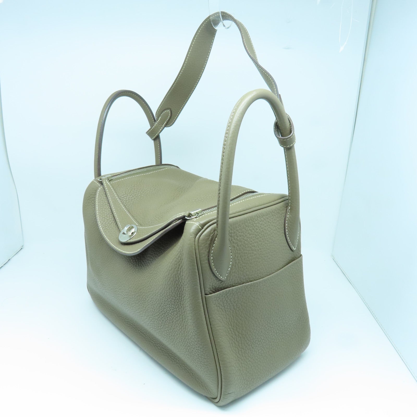 HERMES Taurillon Clemence皮革Lindy 30银扣手挽肩背两用袋大象灰
