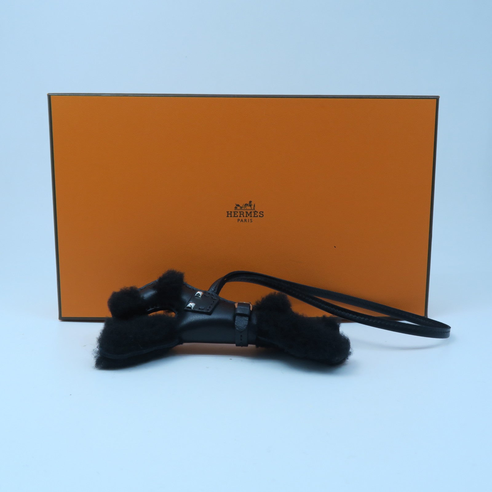 HERMES Wool/Leather Budy Charm Charm Black