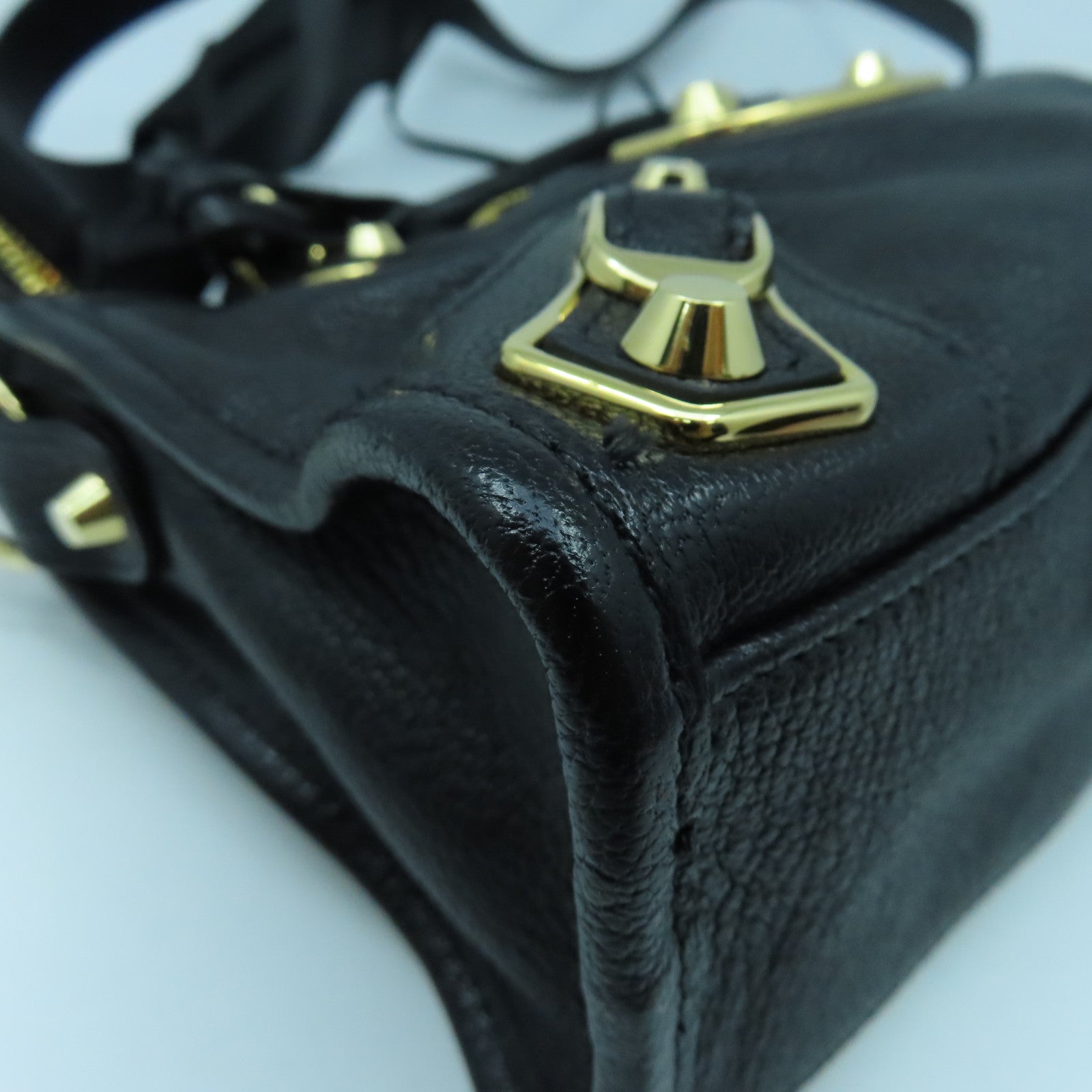 BALENCIAGA 牛皮牛革Mini Small金扣手挽肩背兩用袋黑色