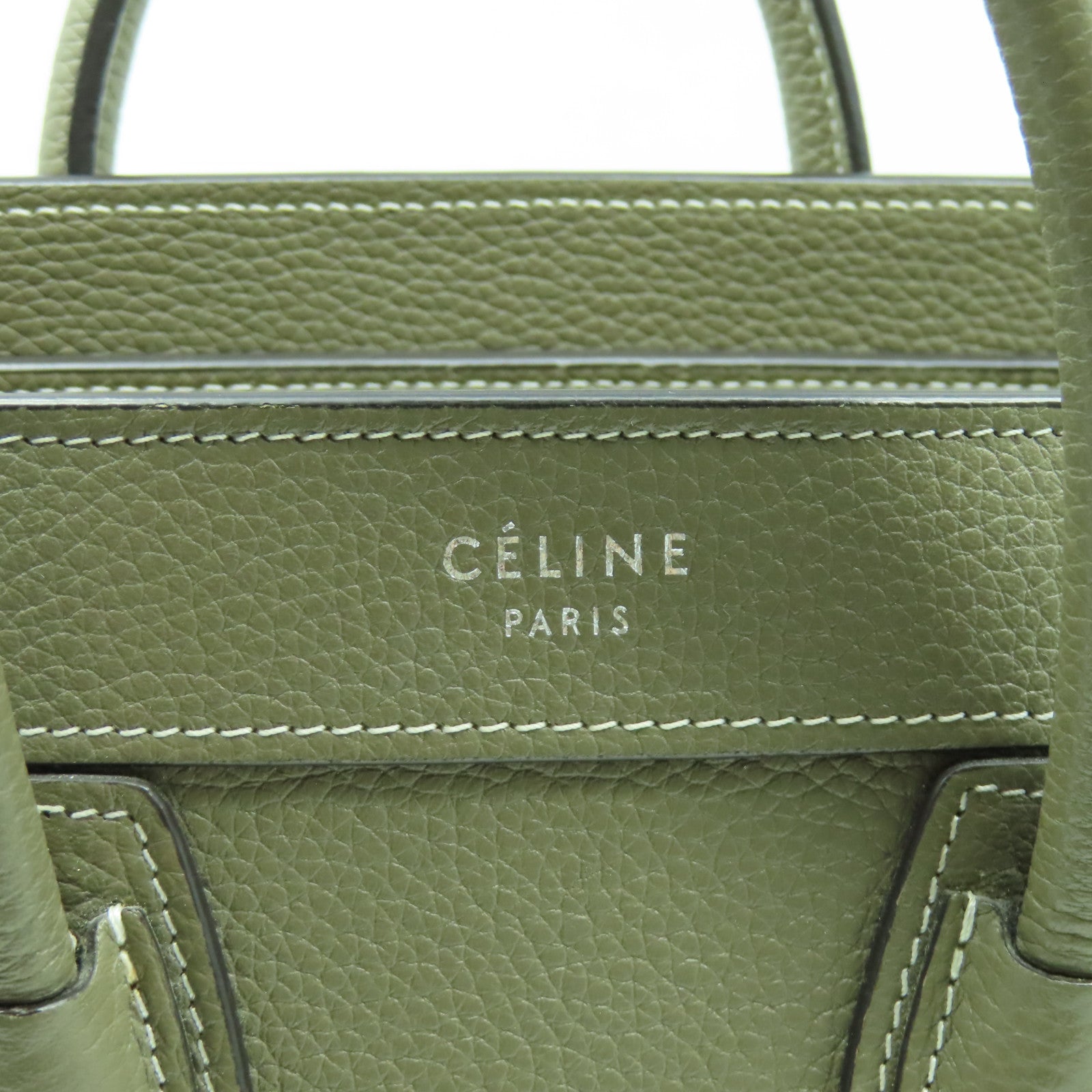 CELINE 牛皮皮革Nano Luggage銀扣手挽肩背兩用袋灰色