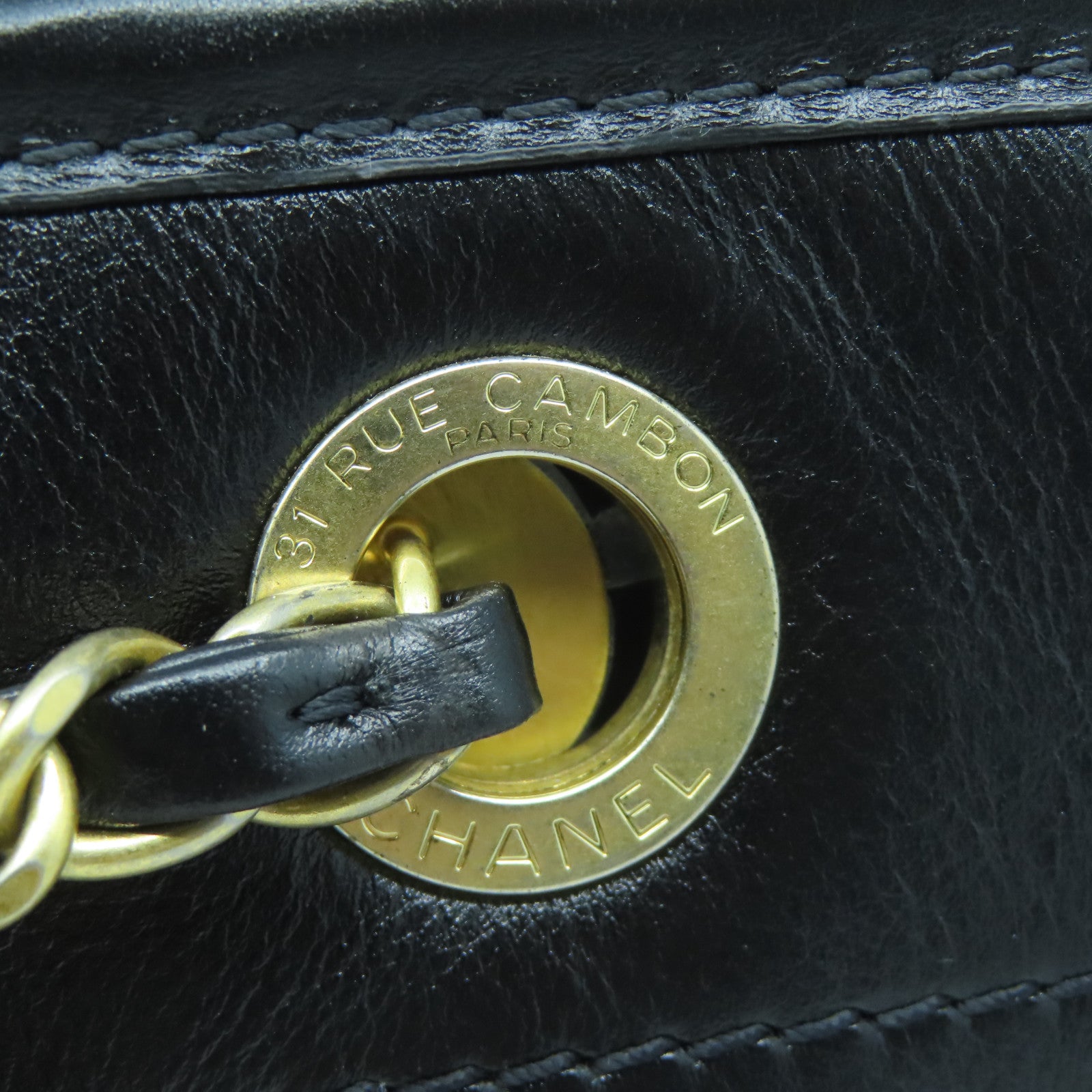 CHANEL 牛皮皮革Handbag金扣鏈帶肩背袋黑色