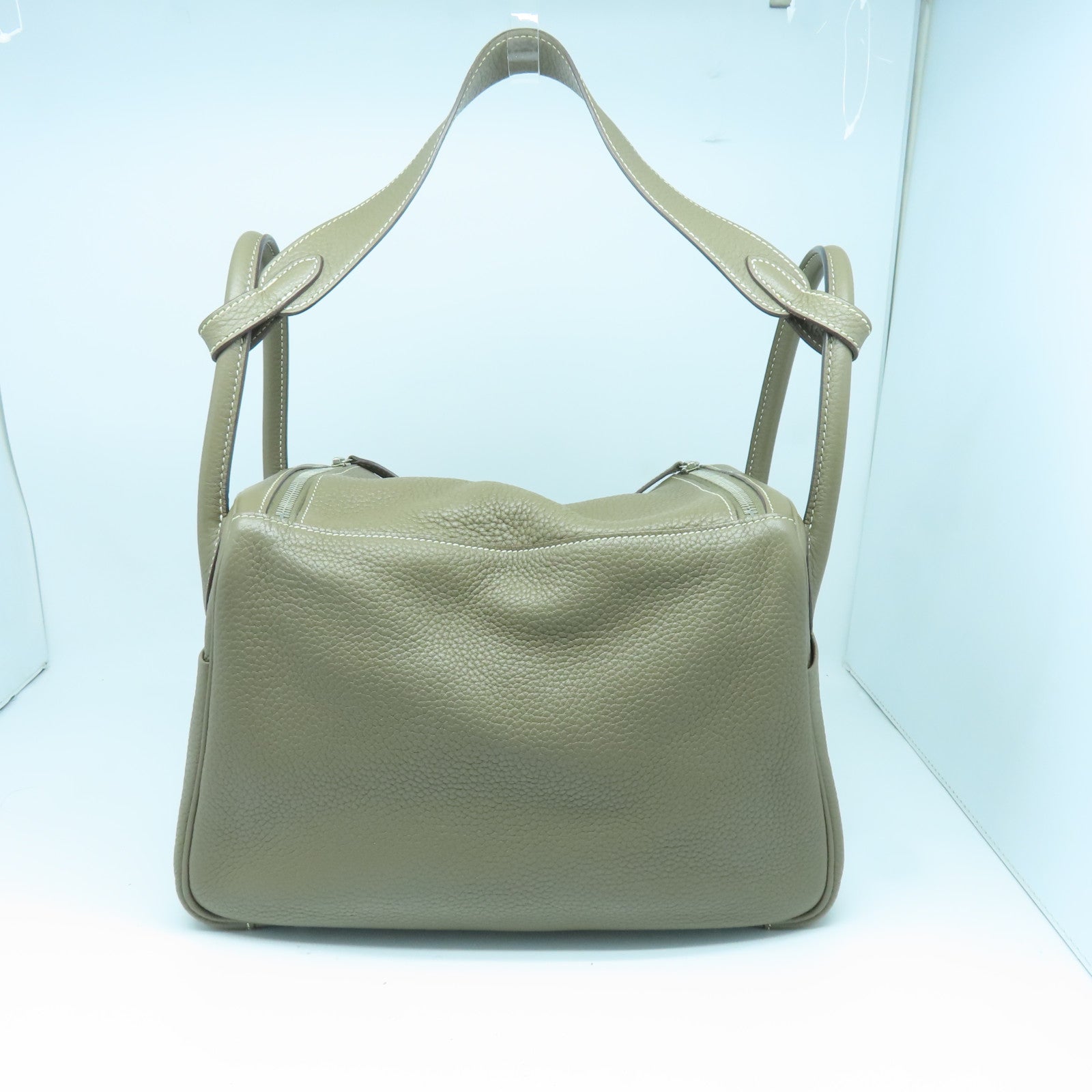HERMES Taurillon Clemence皮革Lindy 30银扣手挽肩背两用袋大象灰