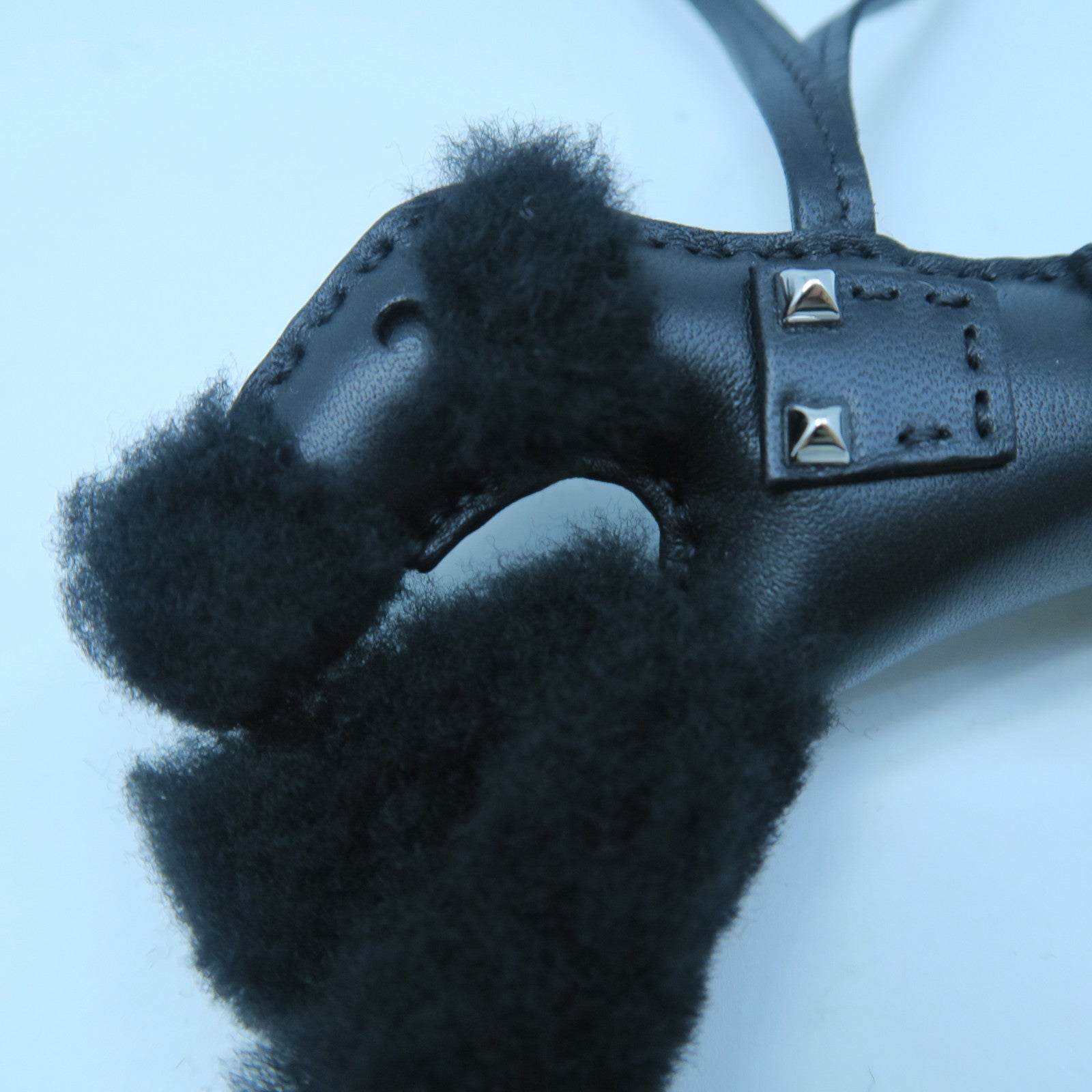 HERMES Wool/Leather Budy Charm Charm Black