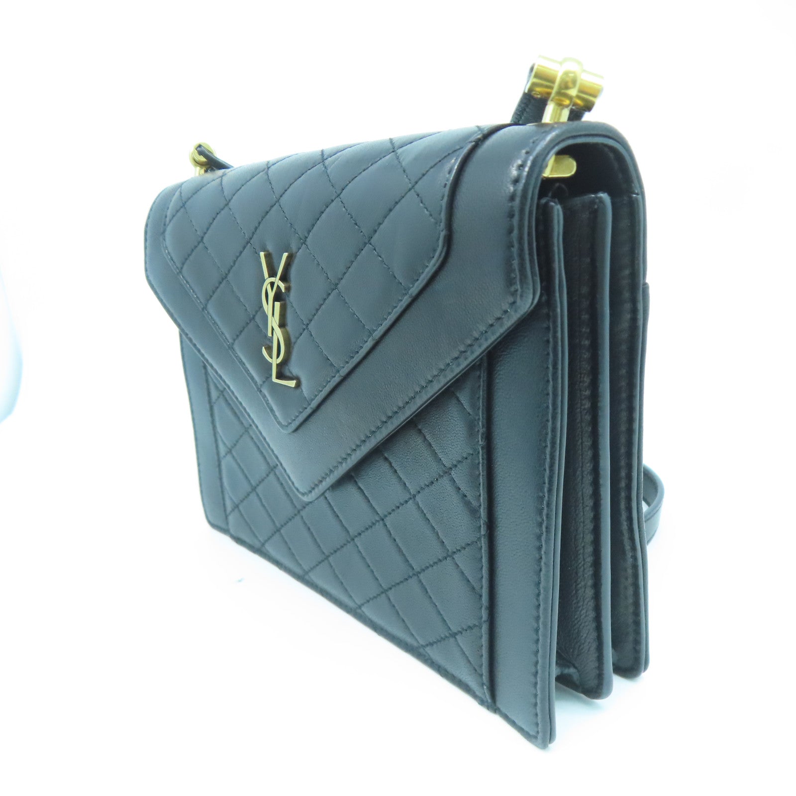 SAINT LAURENT 牛皮皮革Shoulder Bag金扣肩背袋黑色