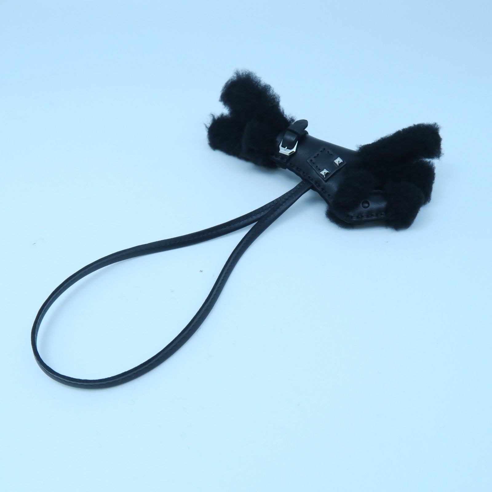 HERMES Wool/Leather Budy Charm Charm Black