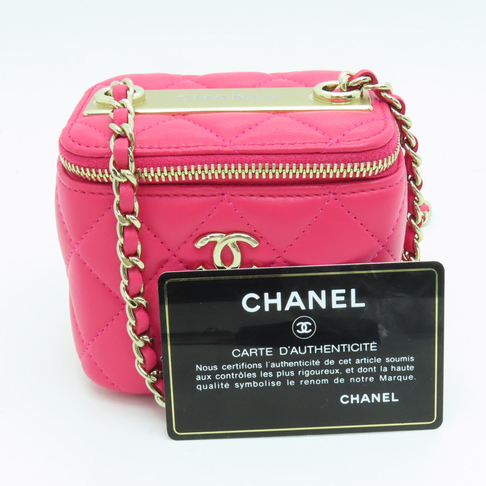 CHANEL 菱格羊皮皮革Chain Shoulder Bag金扣链带肩背袋粉红色