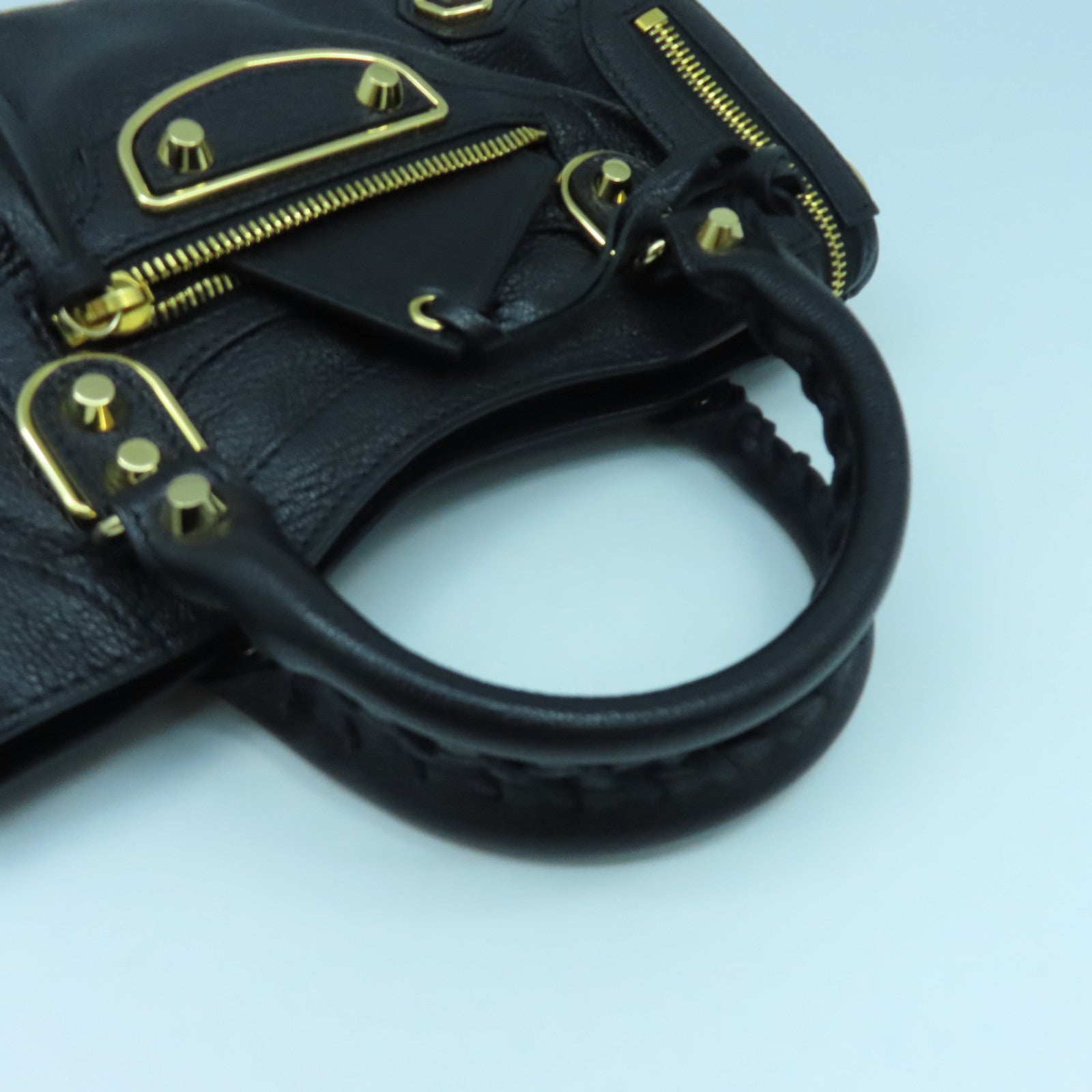 BALENCIAGA 牛皮牛革Mini Small金扣手挽肩背兩用袋黑色