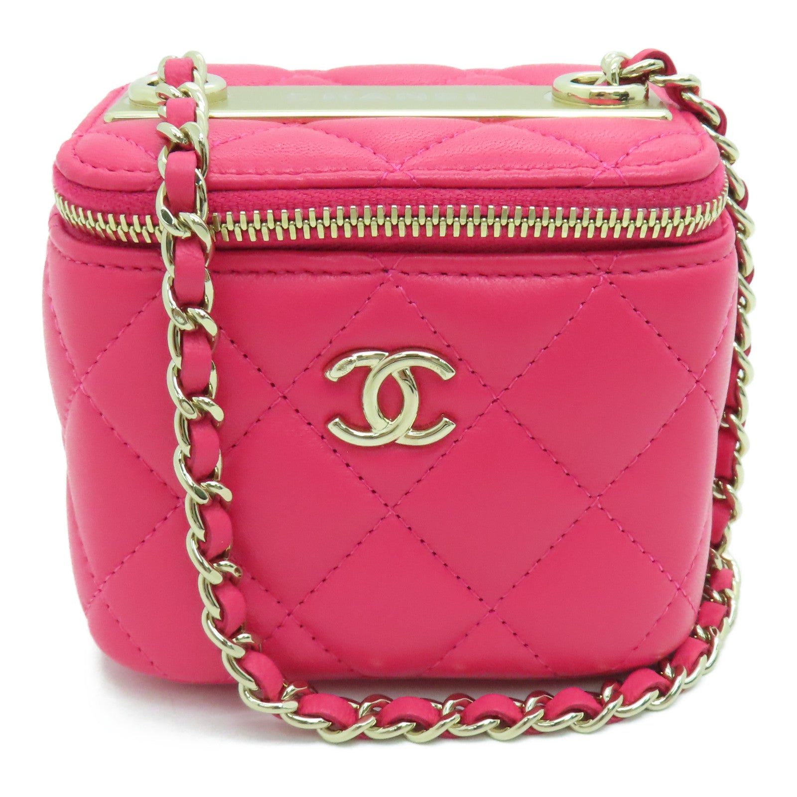 CHANEL 菱格羊皮皮革Chain Shoulder Bag金扣链带肩背袋粉红色