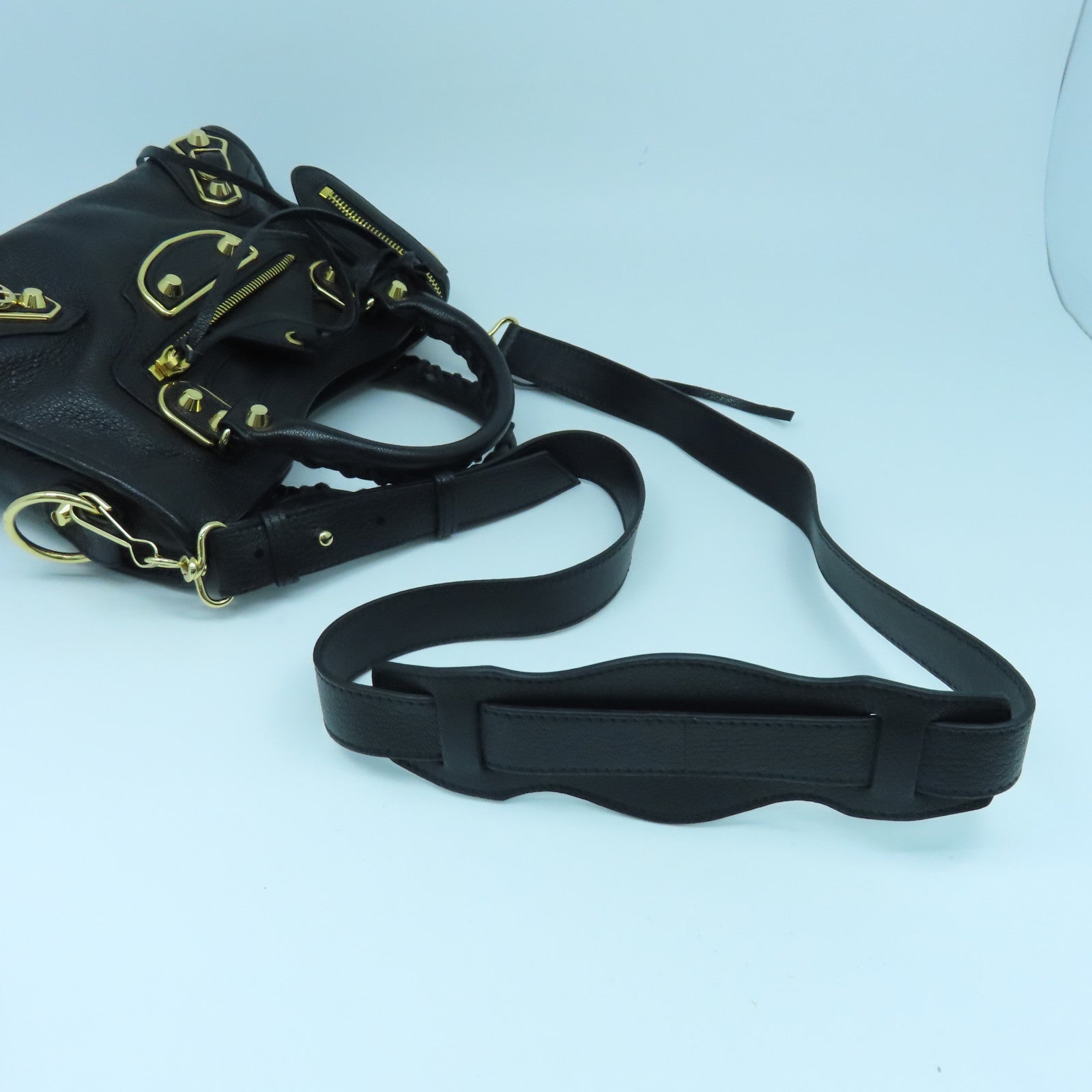 BALENCIAGA 牛皮牛革Mini Small金扣手挽肩背兩用袋黑色