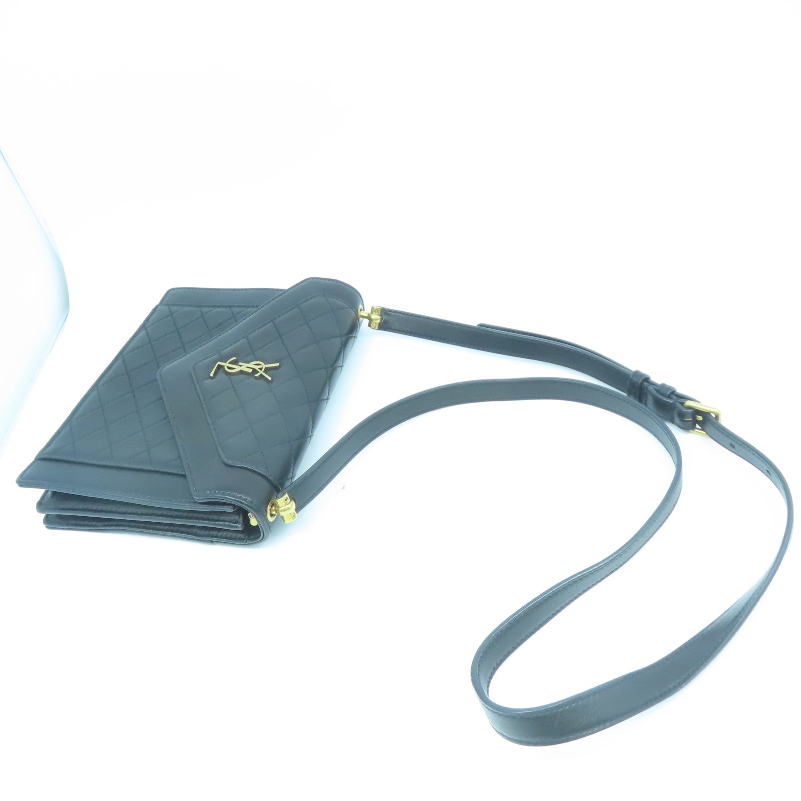 SAINT LAURENT 牛皮皮革Shoulder Bag金扣肩背袋黑色