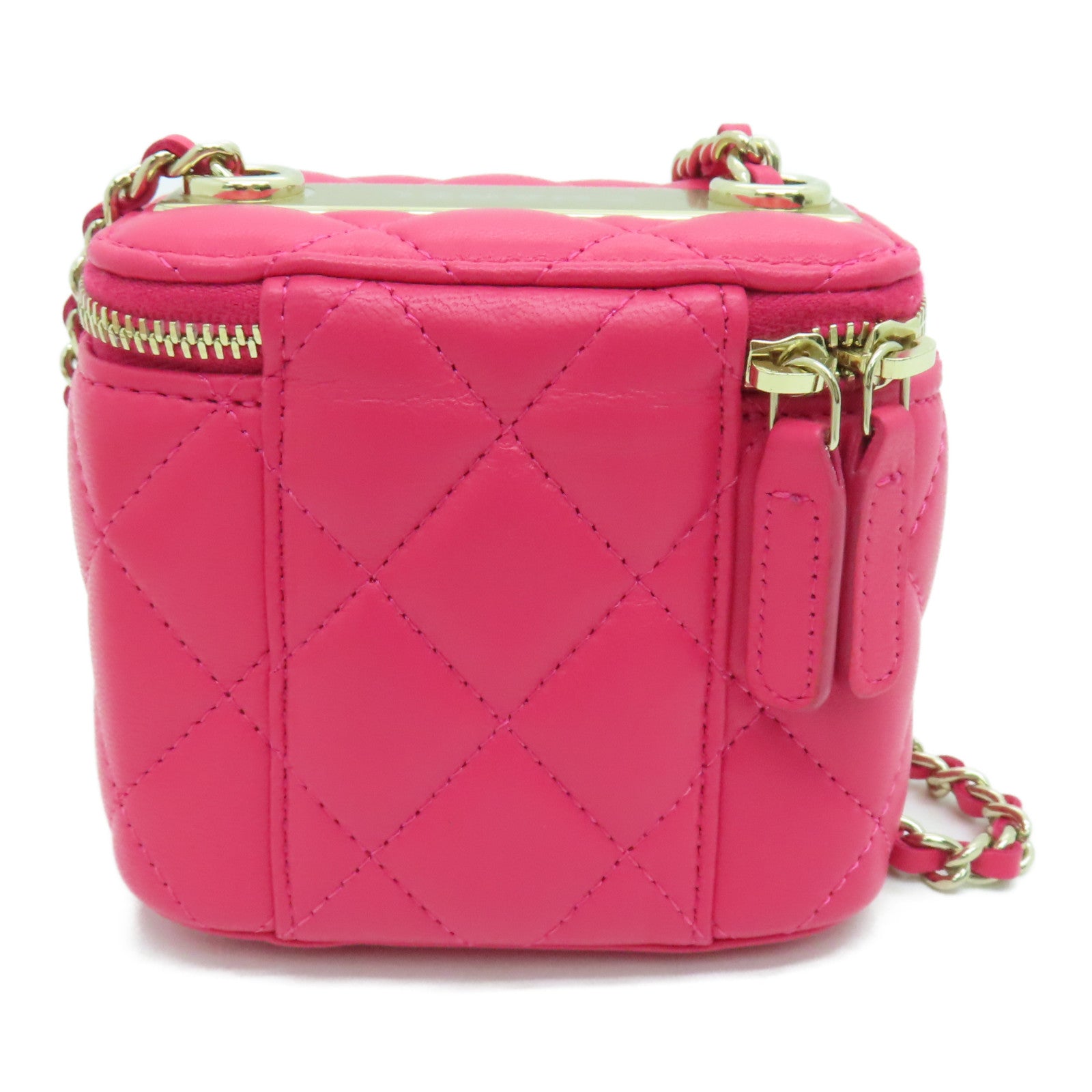 CHANEL 菱格羊皮皮革Chain Shoulder Bag金扣链带肩背袋粉红色