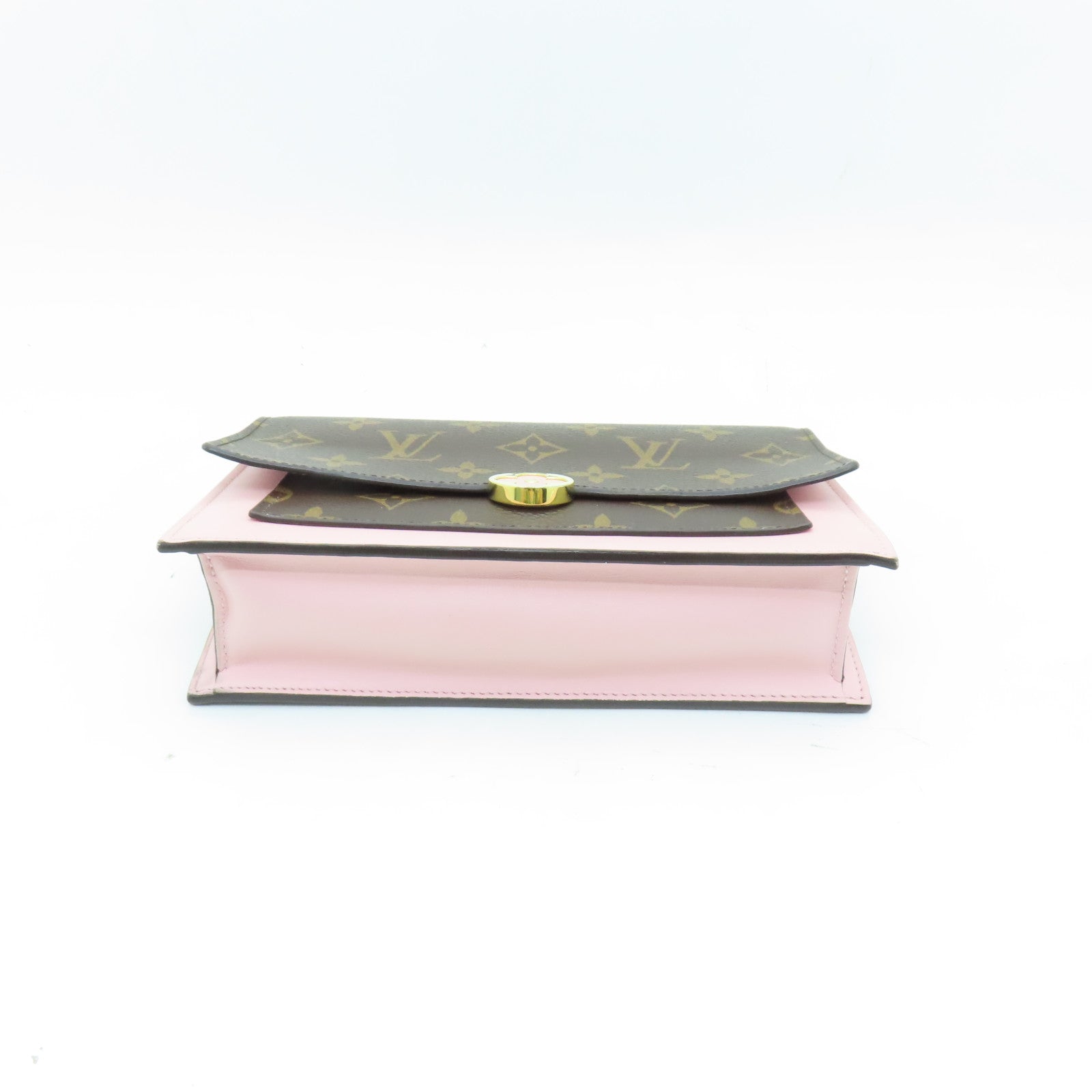 LOUIS VUITTON Monogram Flore Chain Wallet金扣鏈帶肩背袋棕色/粉紅色