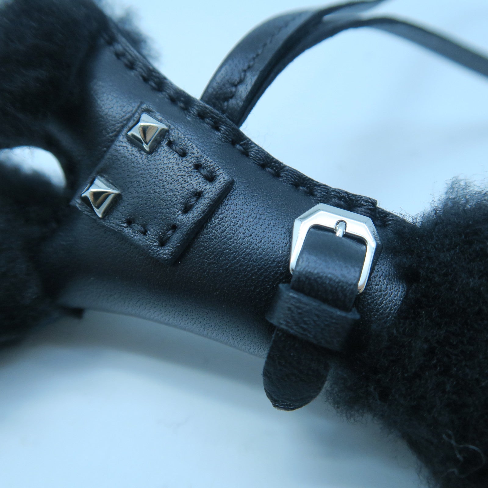 HERMES Wool/Leather Budy Charm Charm Black