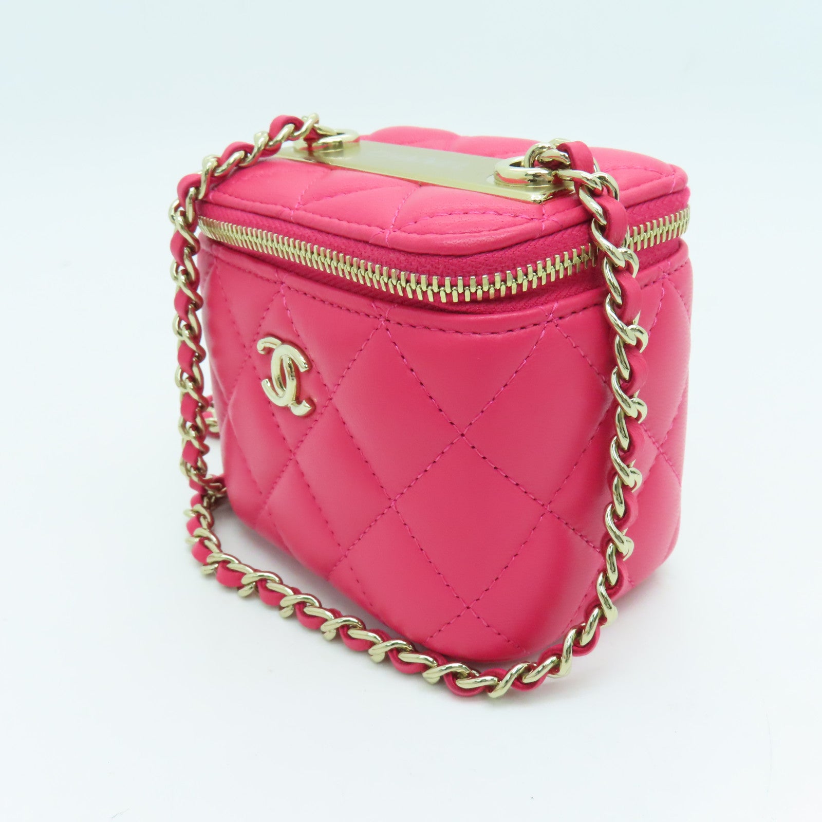 CHANEL 菱格羊皮皮革Chain Shoulder Bag金扣链带肩背袋粉红色