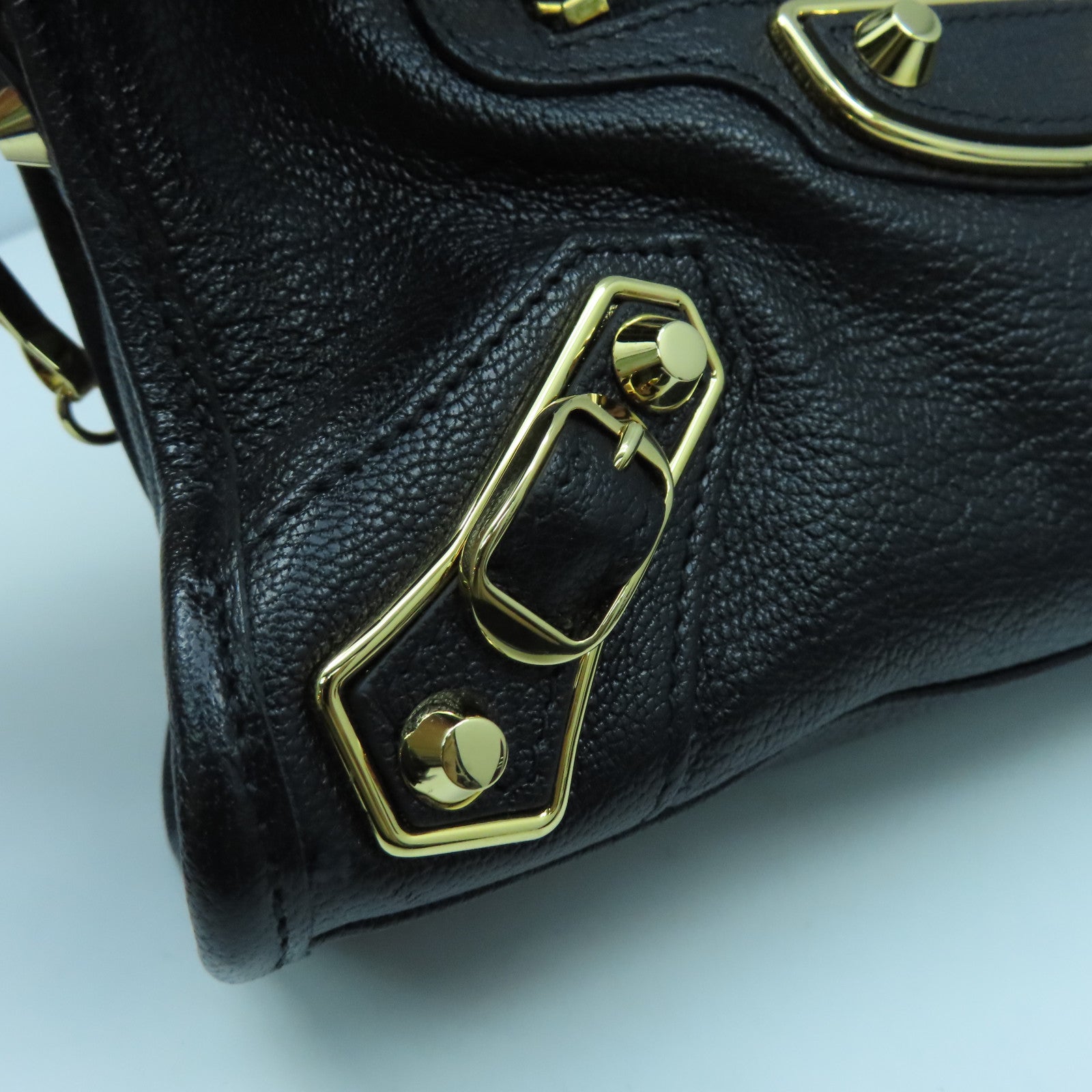 BALENCIAGA 牛皮牛革Mini Small金扣手挽肩背兩用袋黑色