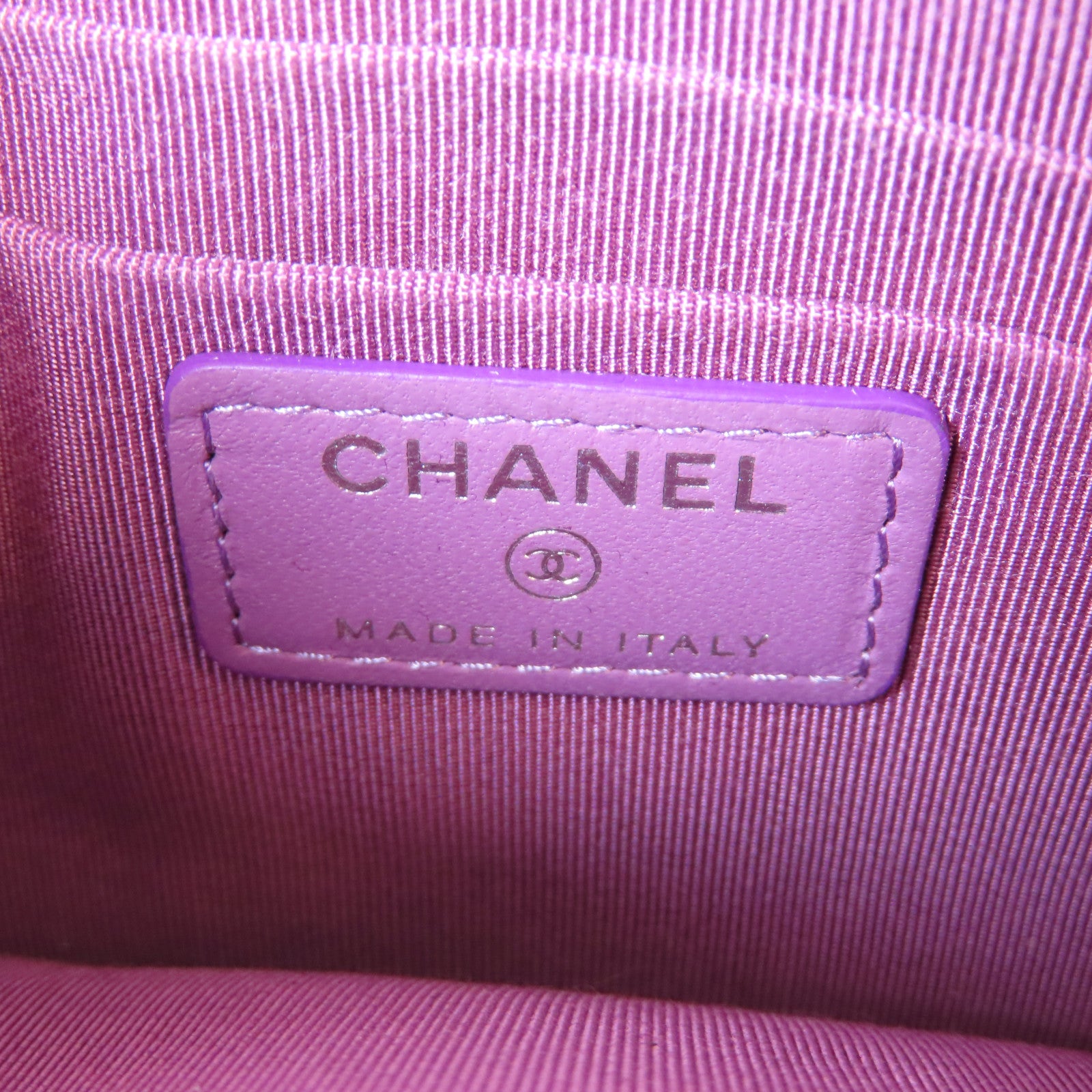 CHANEL 菱格羊皮皮革Pouch銀扣小袋紫色