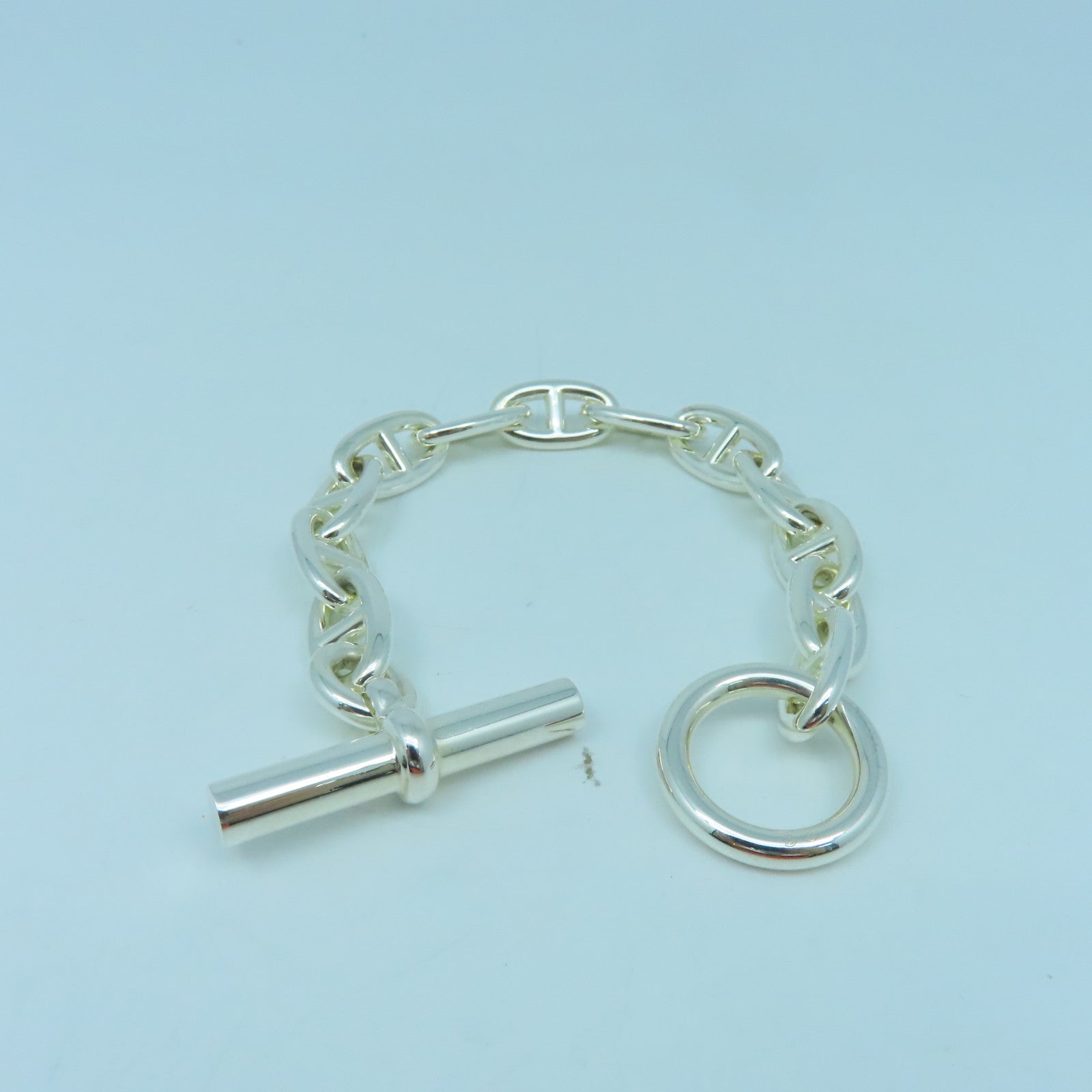 HERMES 925 Sterling Silver Chaine D Ancre GM Bracelet Silver