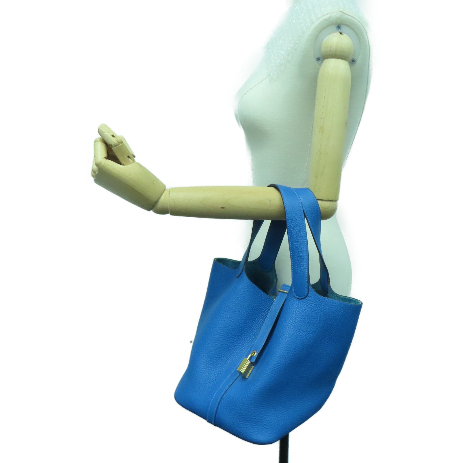 HERMES 【激減優惠】Clemence皮革Picotin MM金扣手挽袋Blue France/藍色
