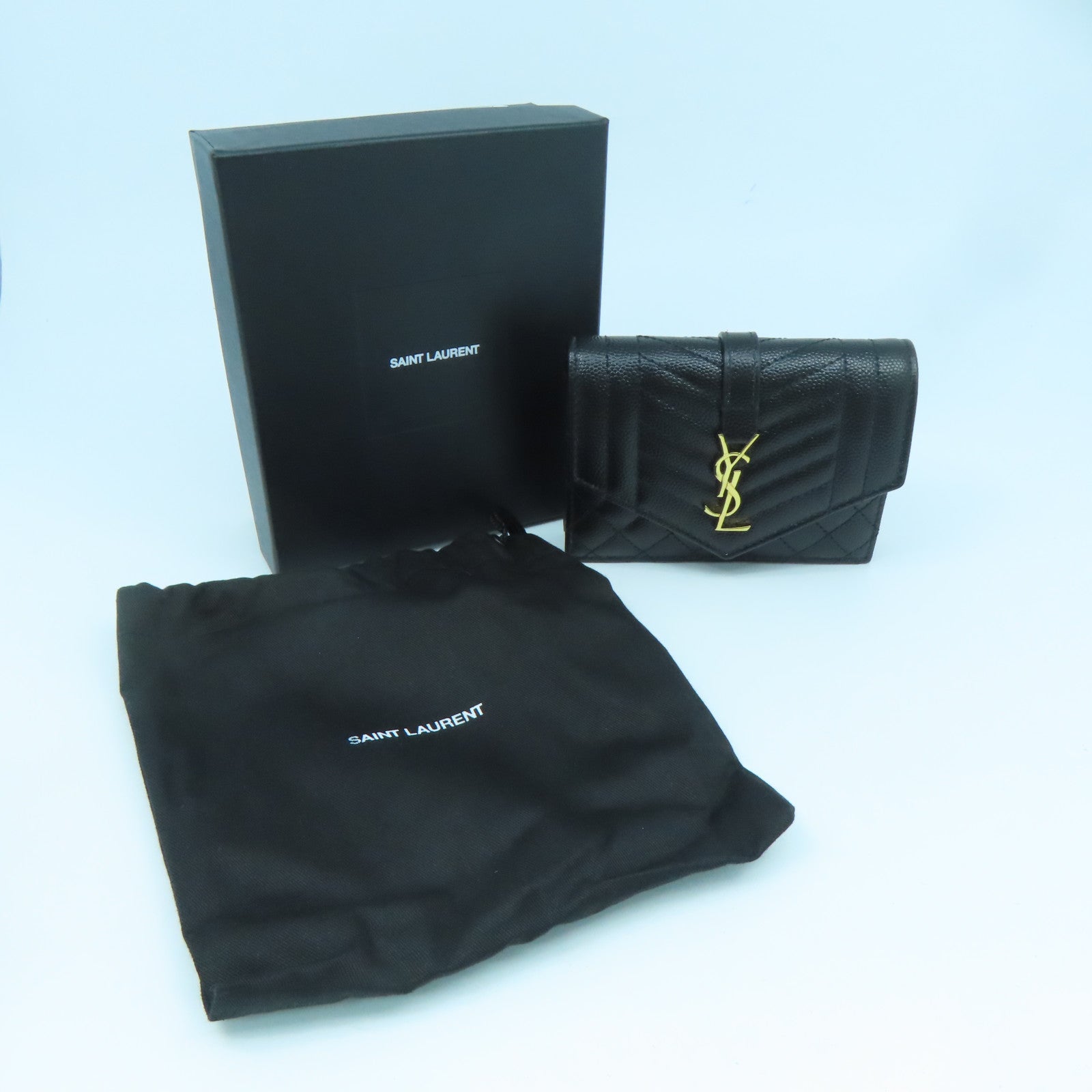 SAINT LAURENT 牛皮皮革Saint Laurent Card Case金扣卡片套黑色
