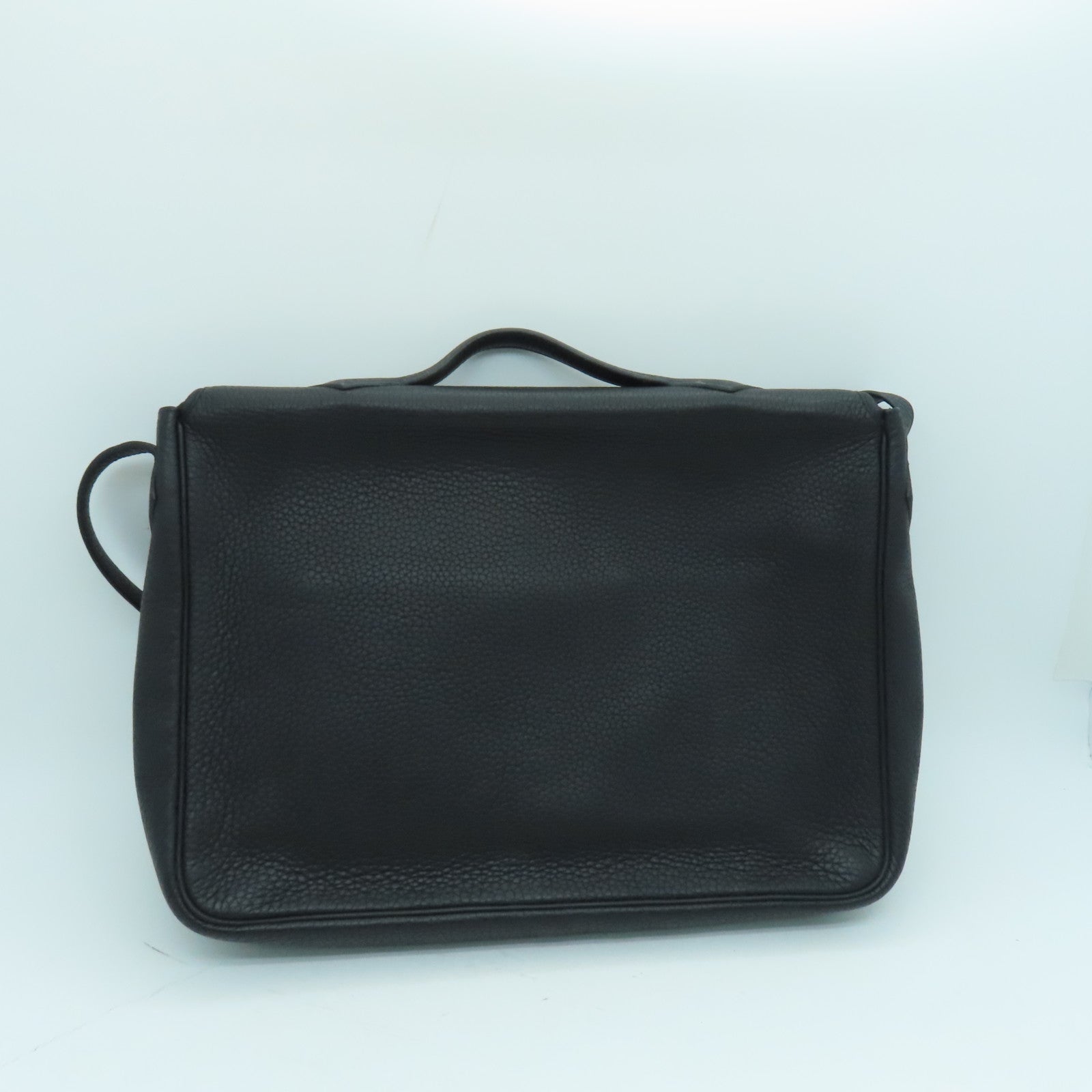HERMES Clemence Leather Victoria Shoulder Silver Buckle Handle Shoulder Bag Black