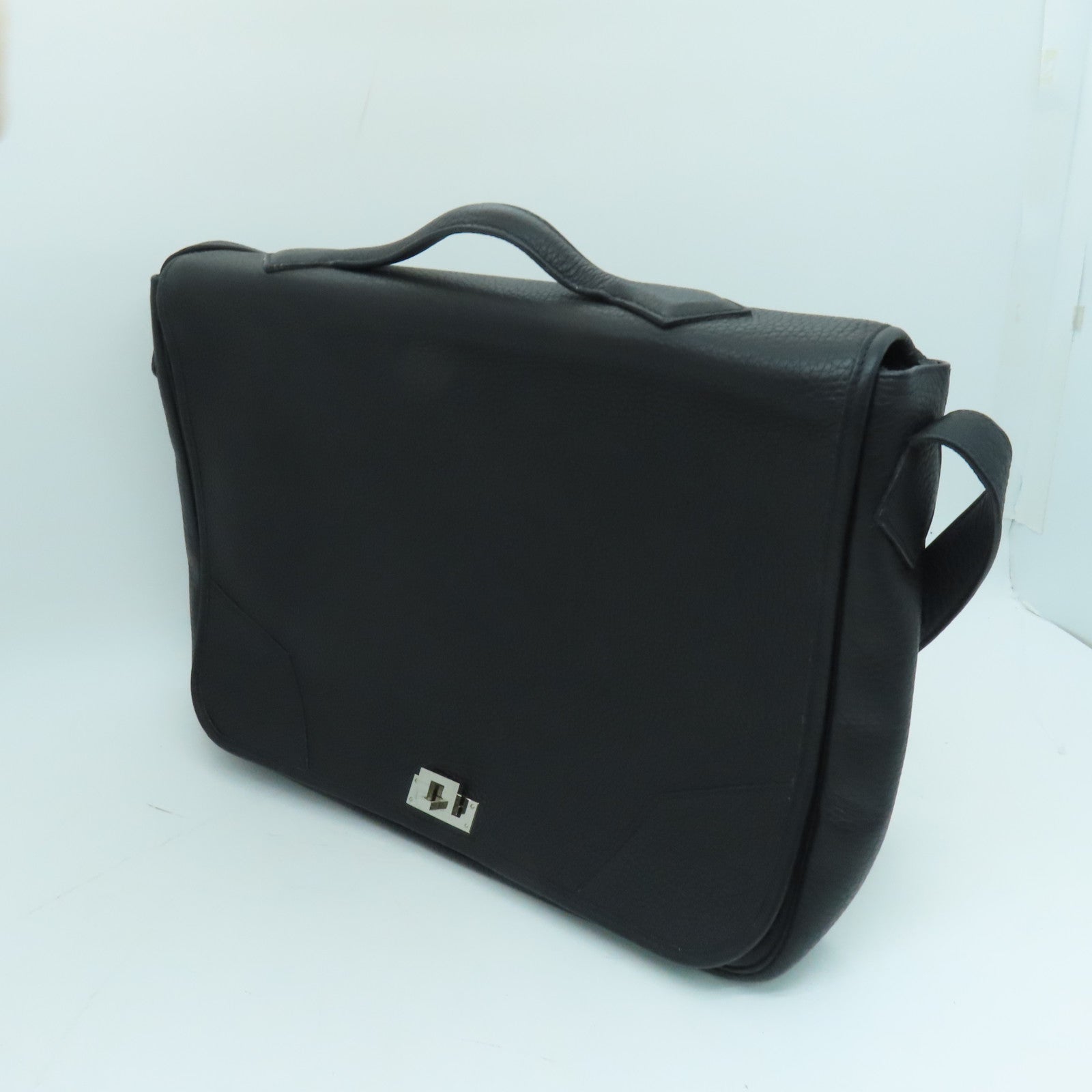 HERMES Clemence Leather Victoria Shoulder Silver Buckle Handle Shoulder Bag Black