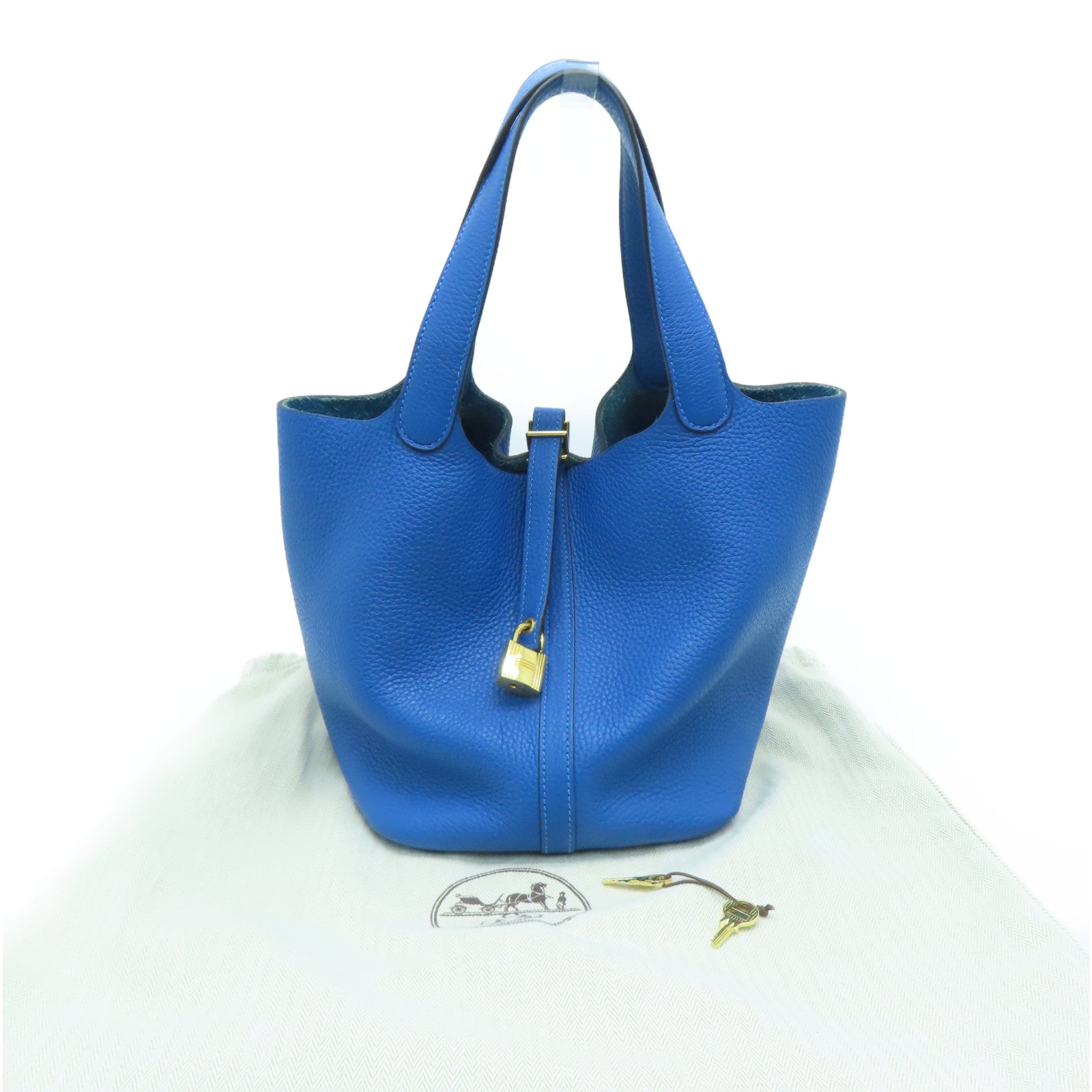 HERMES 【激減優惠】Clemence皮革Picotin MM金扣手挽袋Blue France/藍色