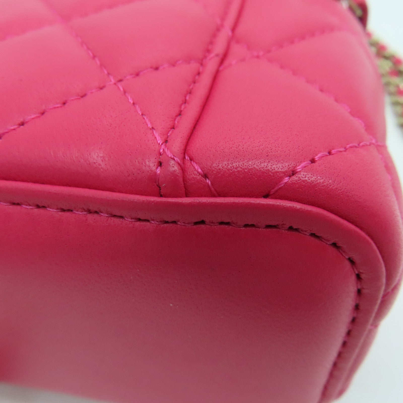 CHANEL 菱格羊皮皮革Chain Shoulder Bag金扣链带肩背袋粉红色