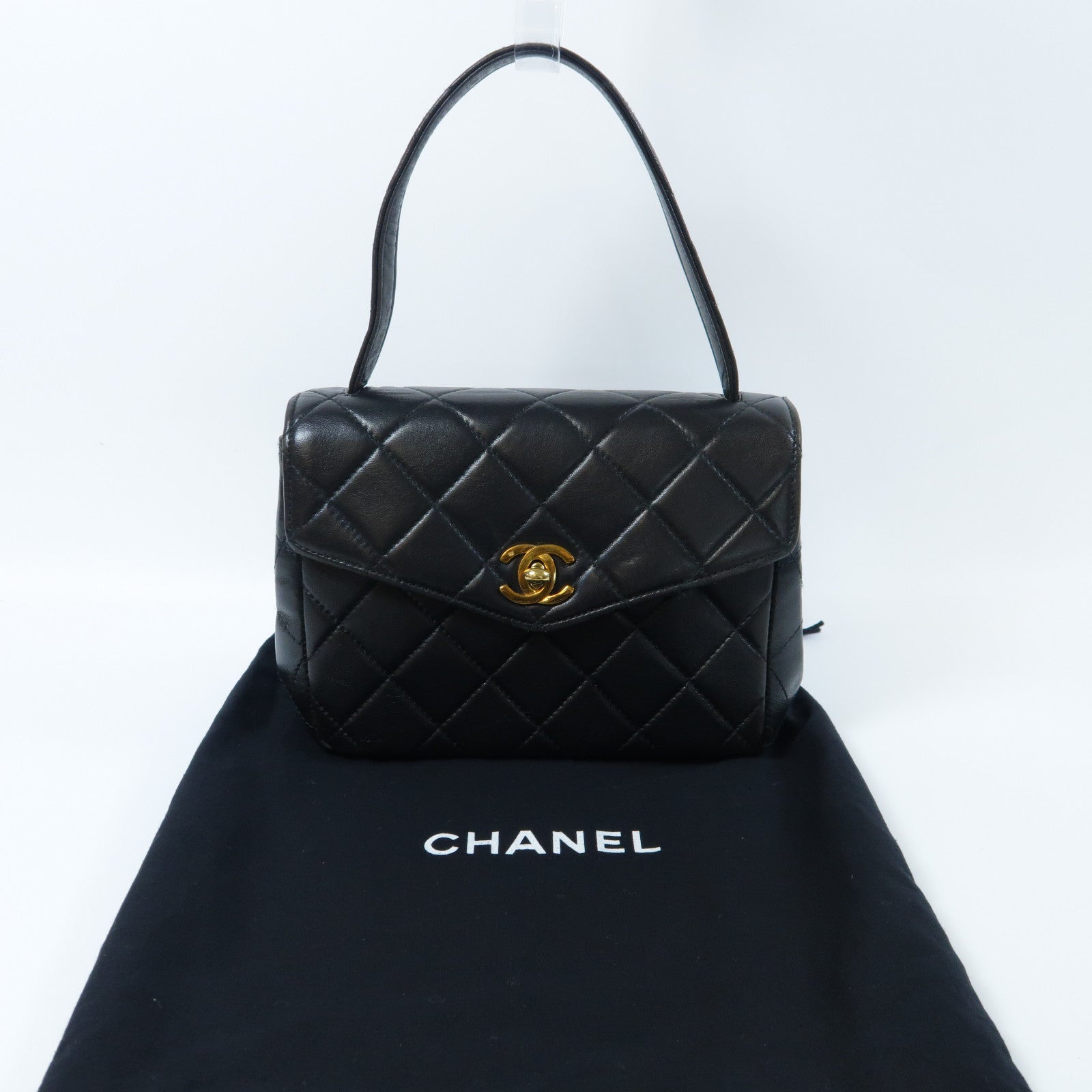 CHANEL 菱格牛皮皮革Chain Shoulder Bag金扣手挽袋黑色