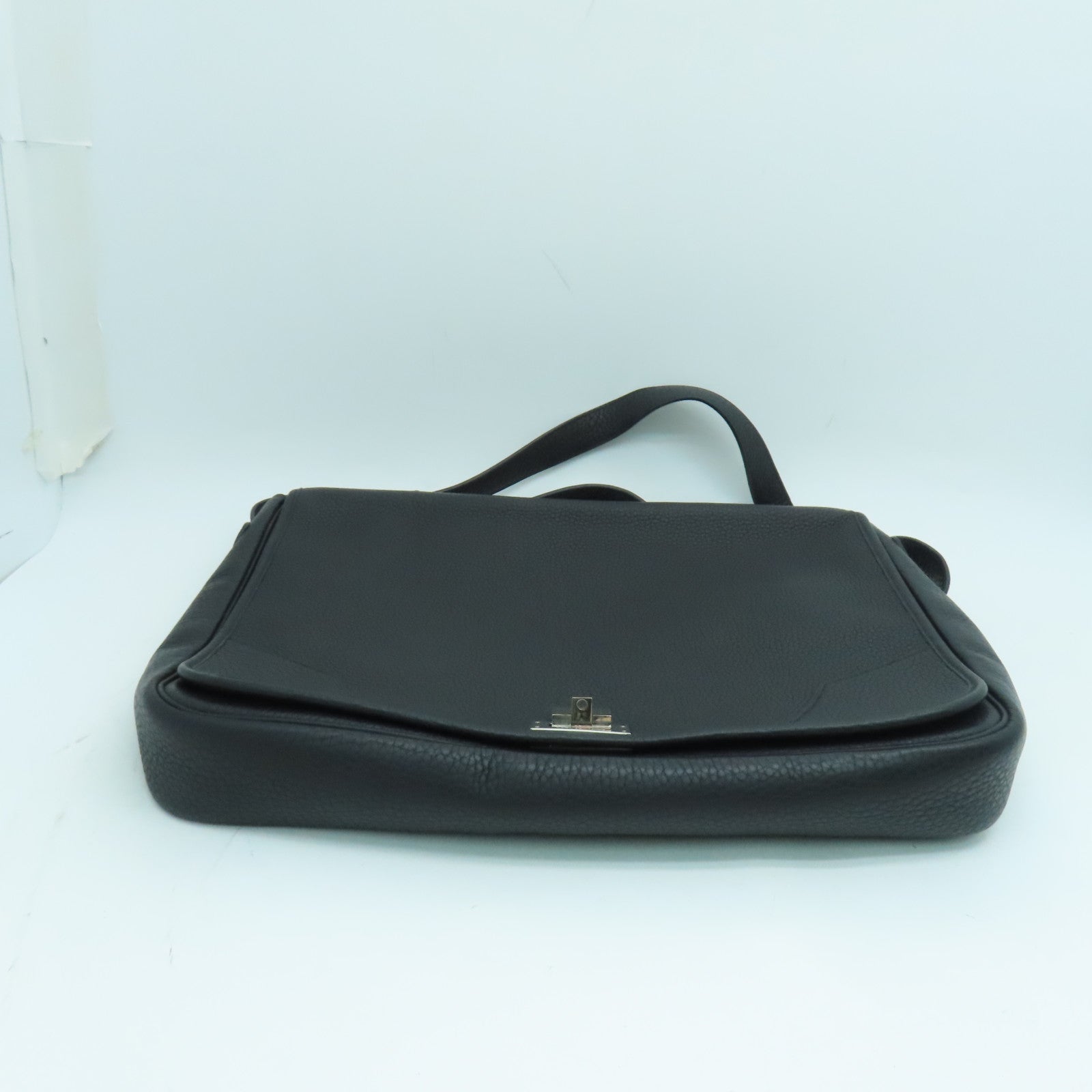 HERMES Clemence Leather Victoria Shoulder Silver Buckle Handle Shoulder Bag Black