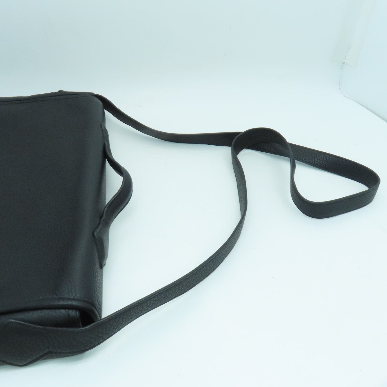 HERMES Clemence Leather Victoria Shoulder Silver Buckle Handle Shoulder Bag Black