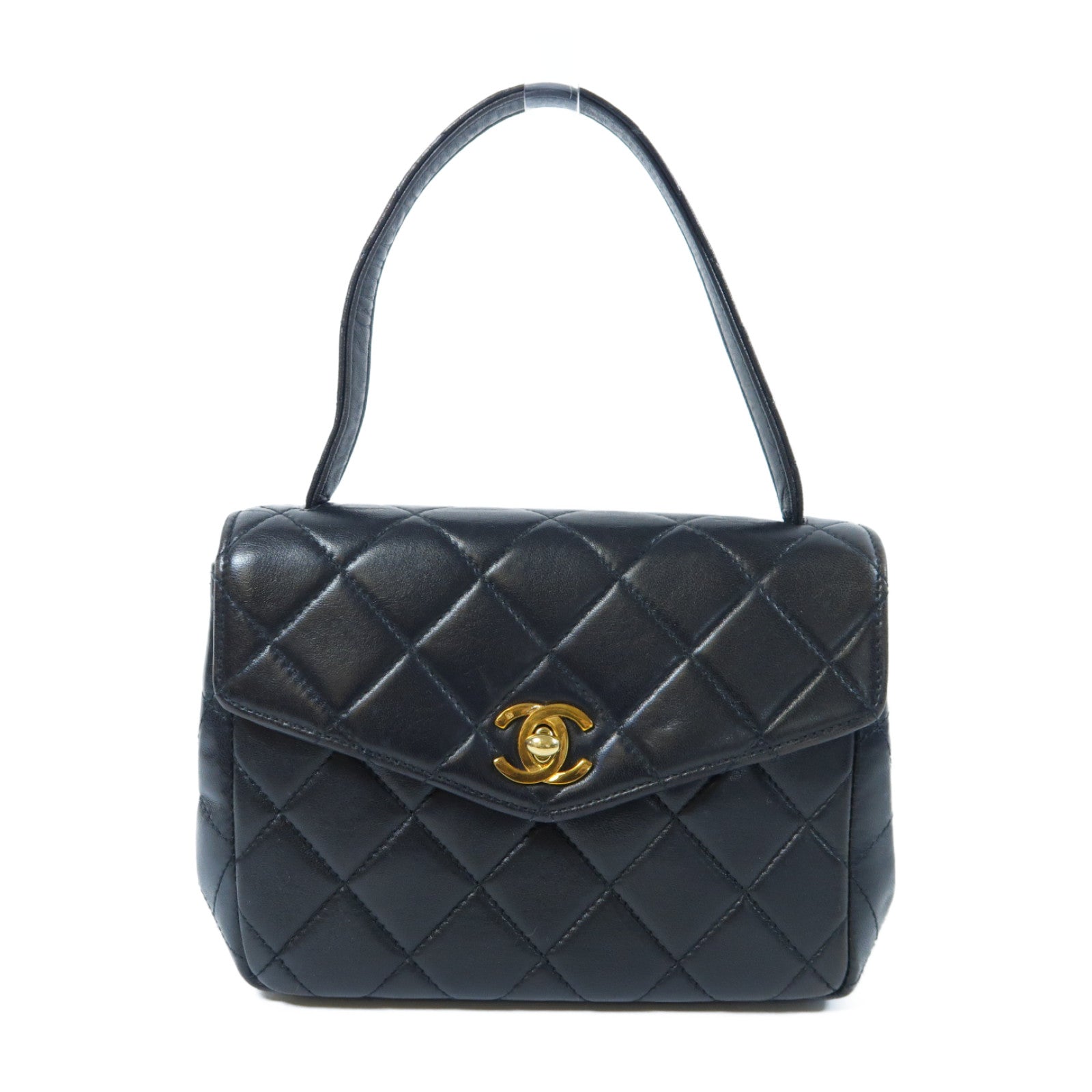 CHANEL 菱格牛皮皮革Chain Shoulder Bag金扣手挽袋黑色