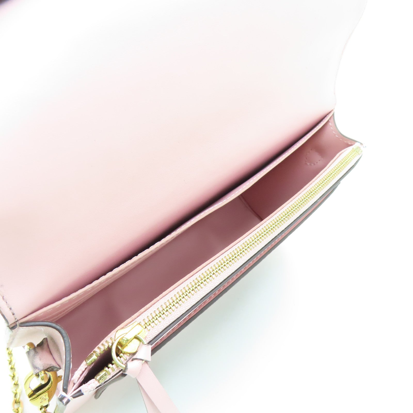LOUIS VUITTON Monogram Flore Chain Wallet金扣鏈帶肩背袋棕色/粉紅色