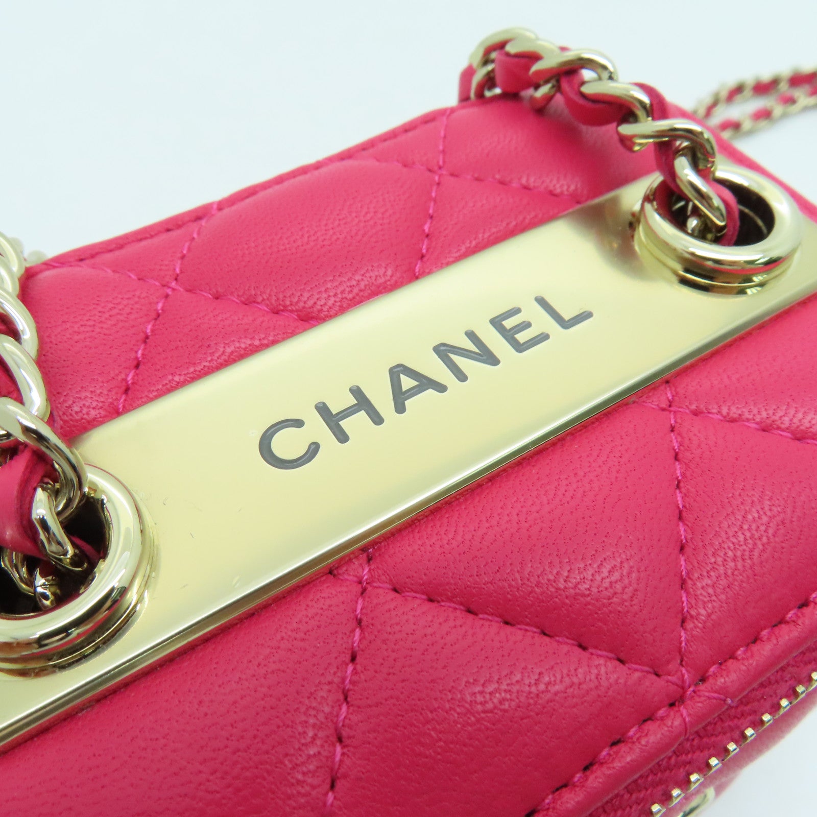 CHANEL 菱格羊皮皮革Chain Shoulder Bag金扣链带肩背袋粉红色