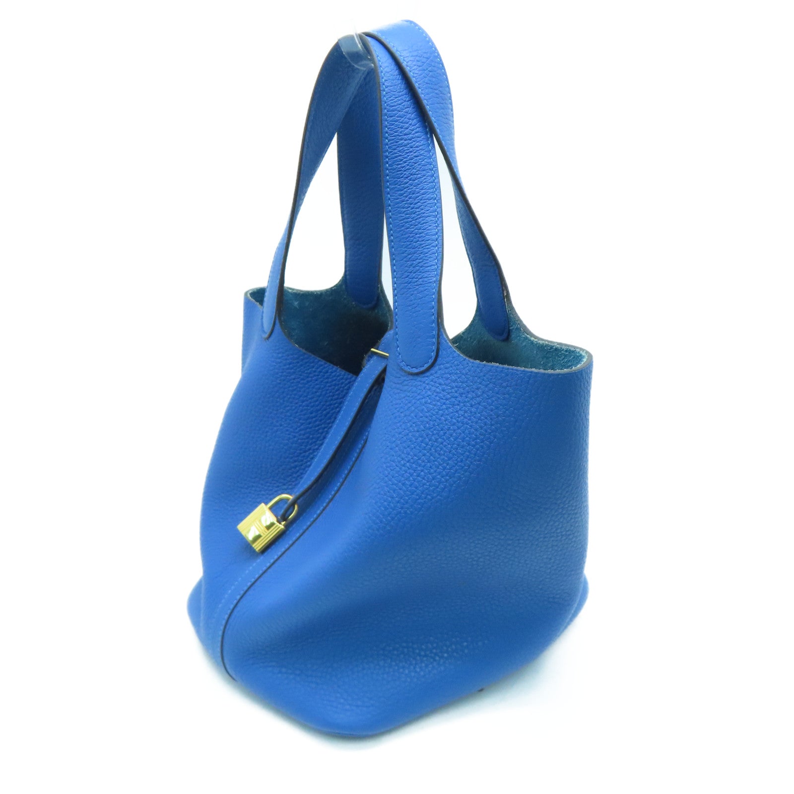 HERMES 【激減優惠】Clemence皮革Picotin MM金扣手挽袋Blue France/藍色