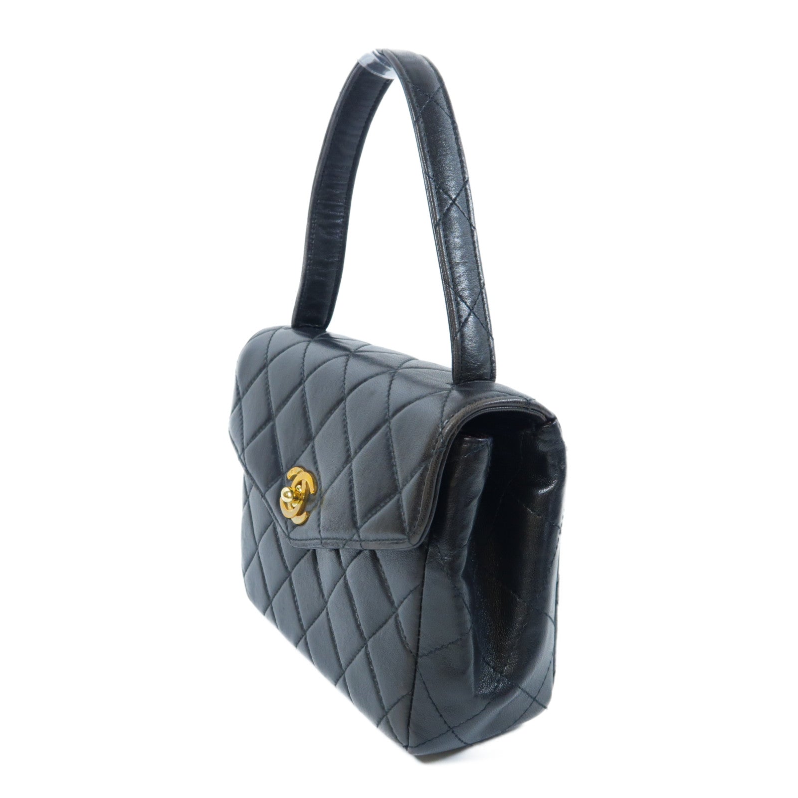 CHANEL 菱格牛皮皮革Chain Shoulder Bag金扣手挽袋黑色