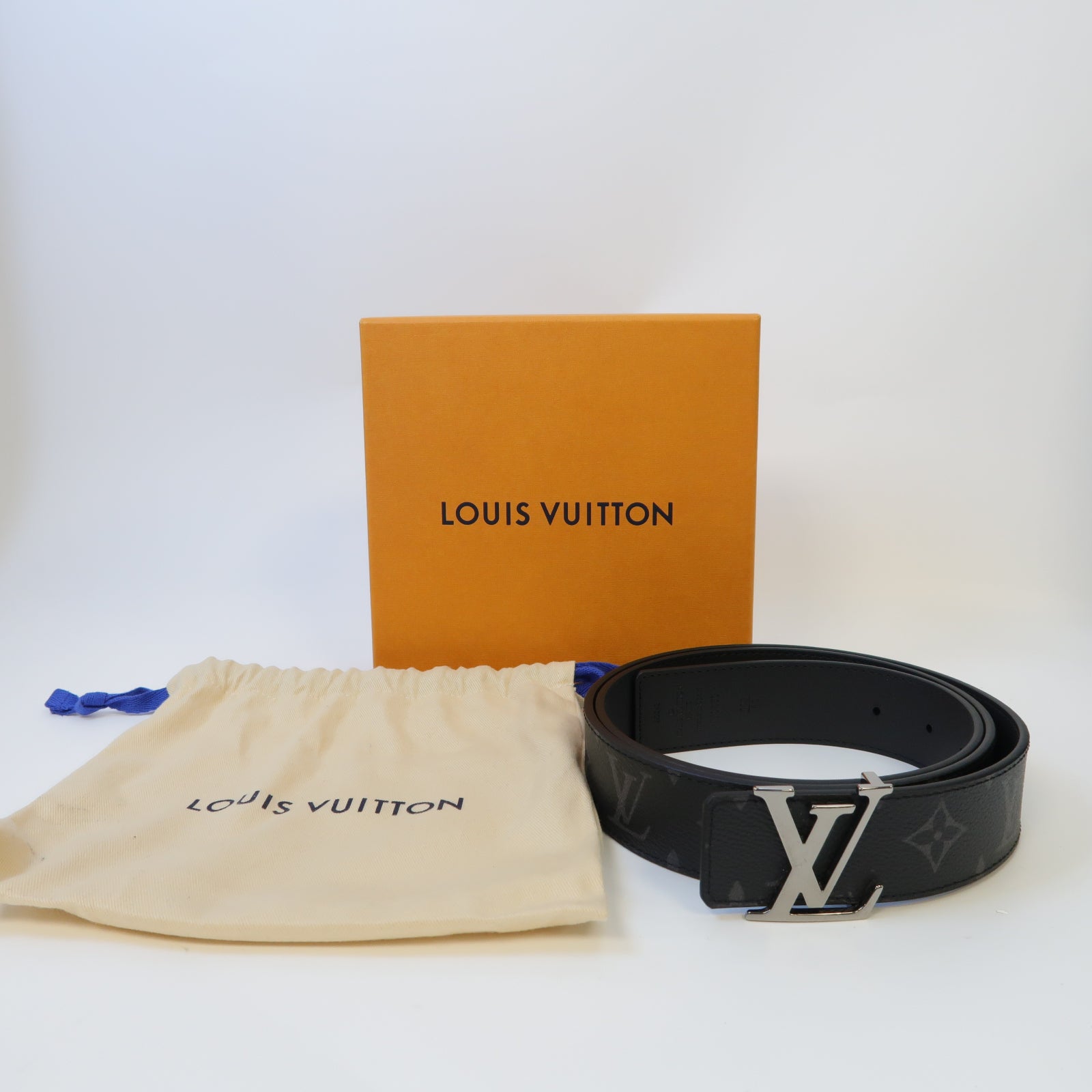 LOUIS VUITTON Monogram Eclipse Belt銀扣皮帶黑色