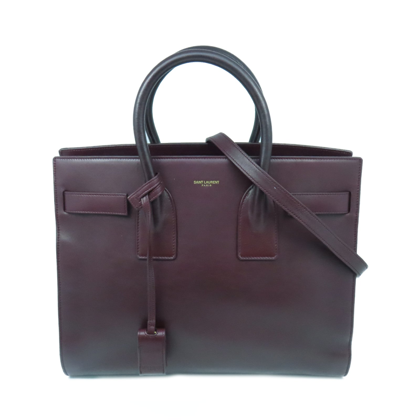 SAINT LAURENT 牛皮皮革Sac de Jour Shoulder Bag金扣手挽肩背兩用袋啡色