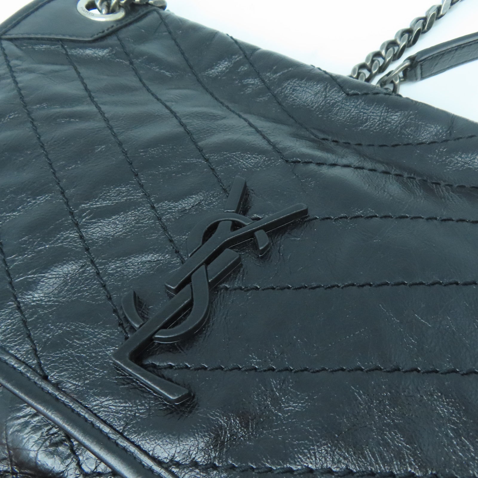 SAINT LAURENT 牛皮皮革Niki銀扣鏈帶肩背袋黑色